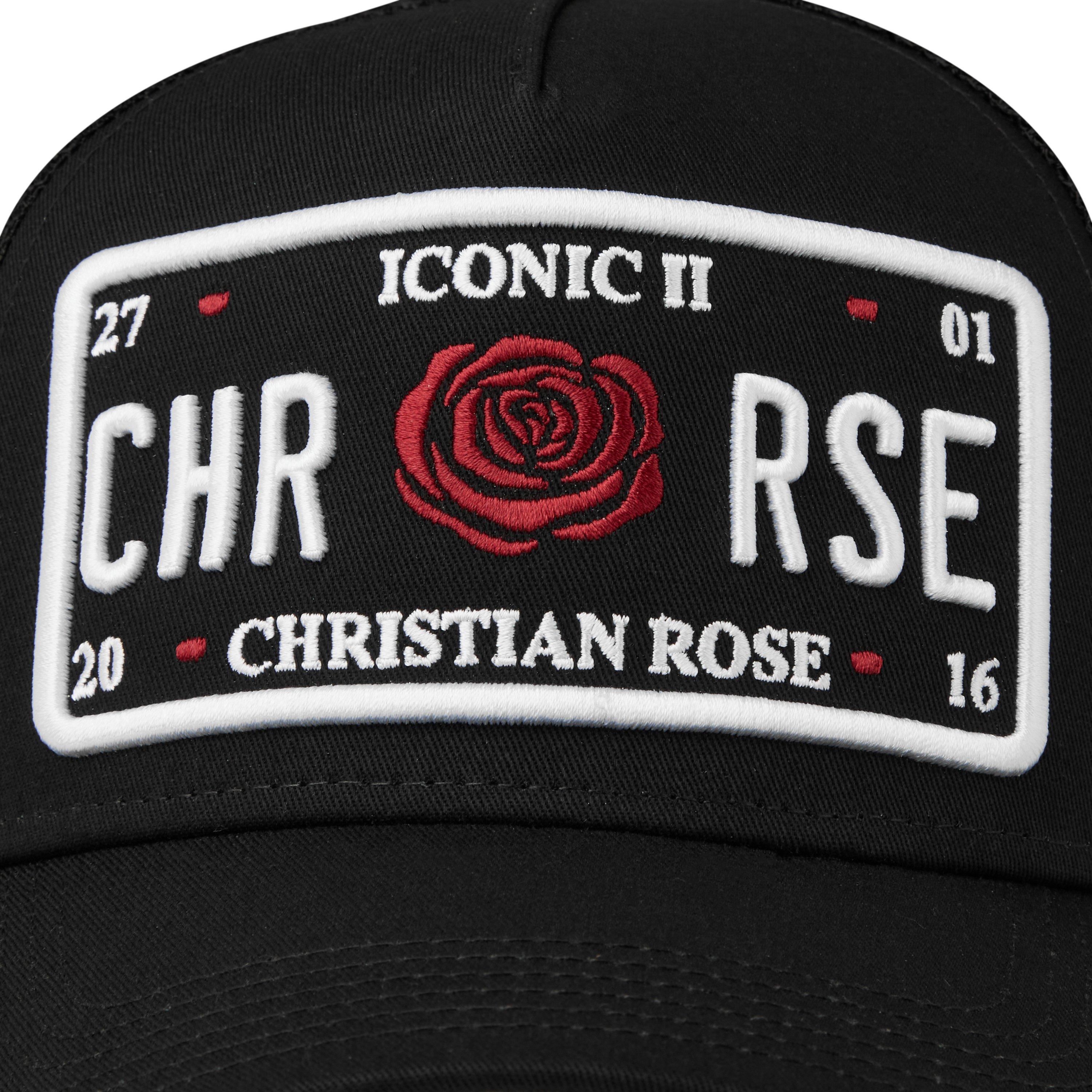 Black/White - Christian Rose - Iconic II Red Rose Plate Trucker Cap - 4