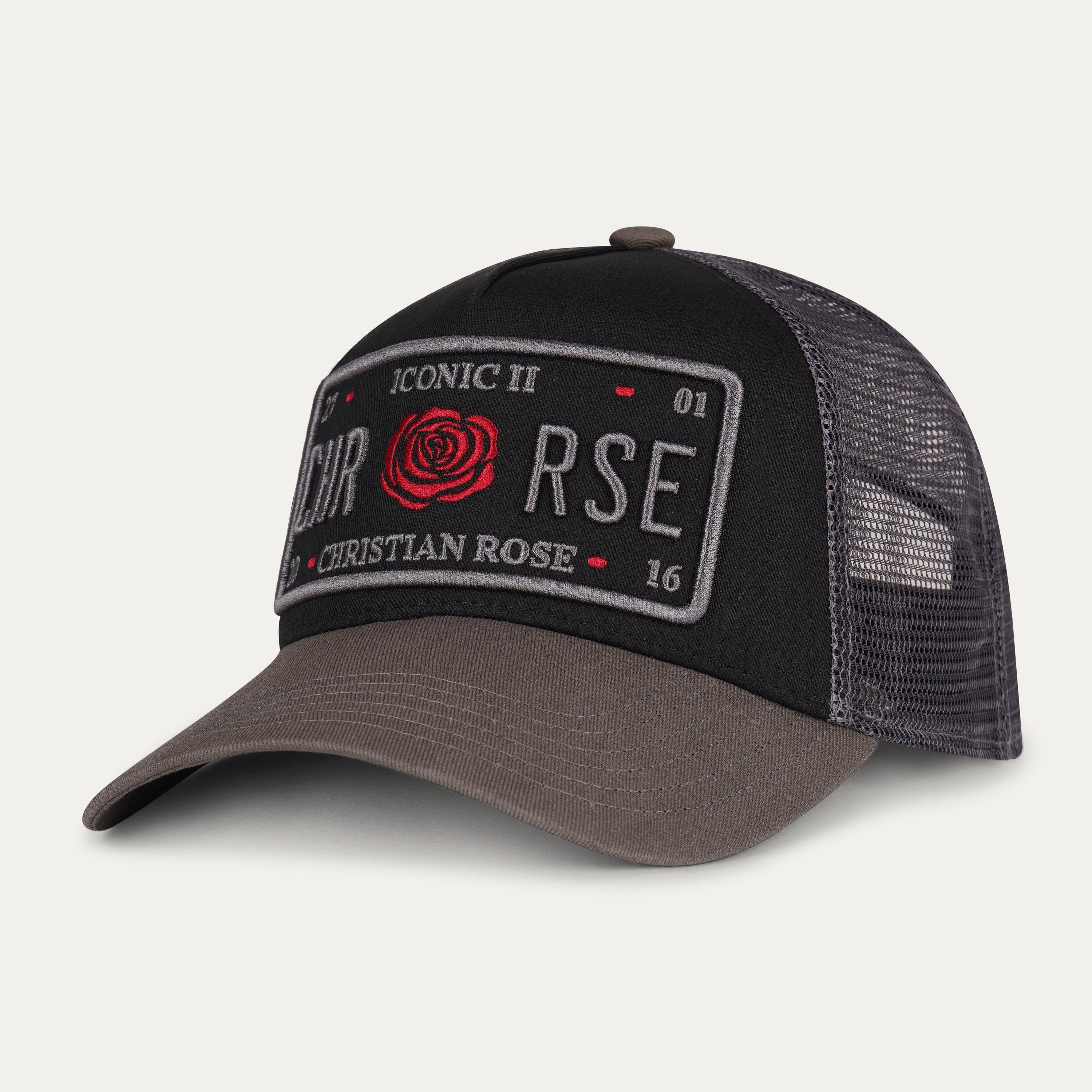 Grey/Black - Christian Rose - Iconic II Red Rose Trucker Cap - 1