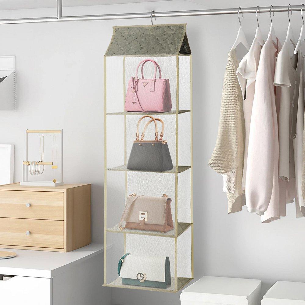 Life Ideas  3Pcs Hanging Handbag Purse Storage Organizer - Beige2 - 3x 4-Tier