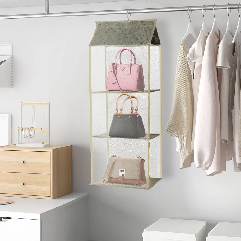 Life Ideas  3Pcs Hanging Handbag Purse Storage Organizer - Beige1 - 3x 3-Tier