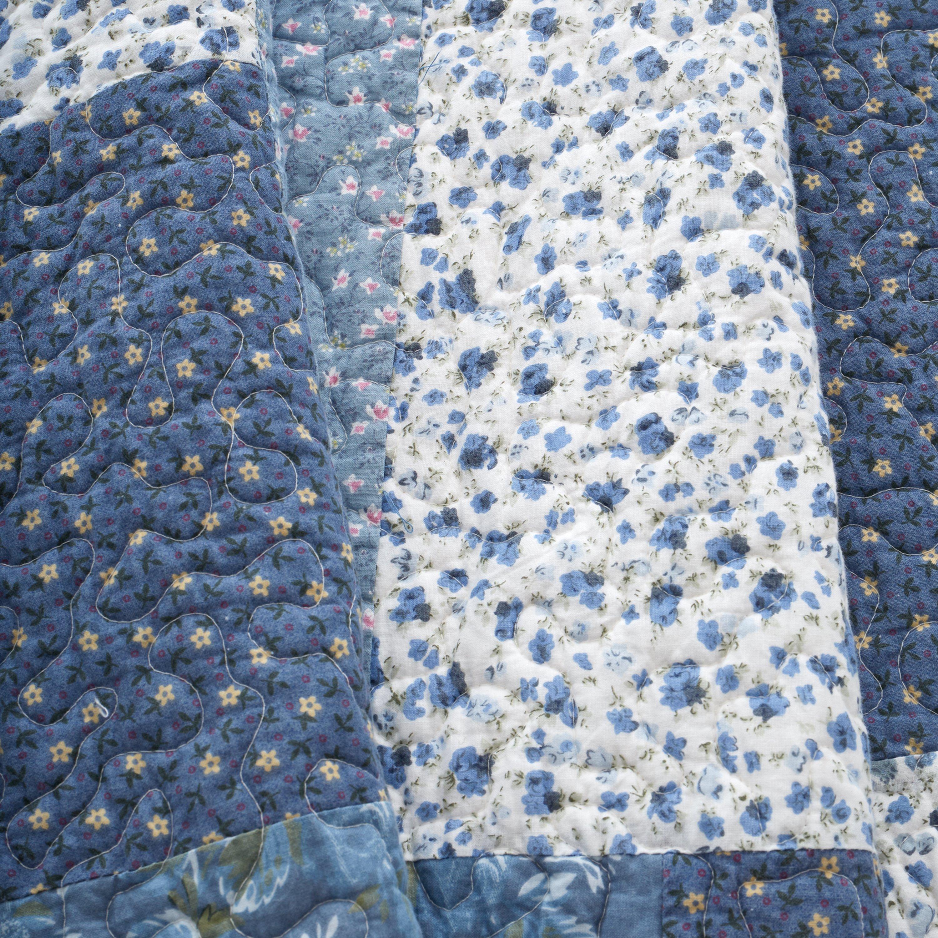Blue - Bianca - Limited Edition Cotton Floral Patchwork Bedspread - 4