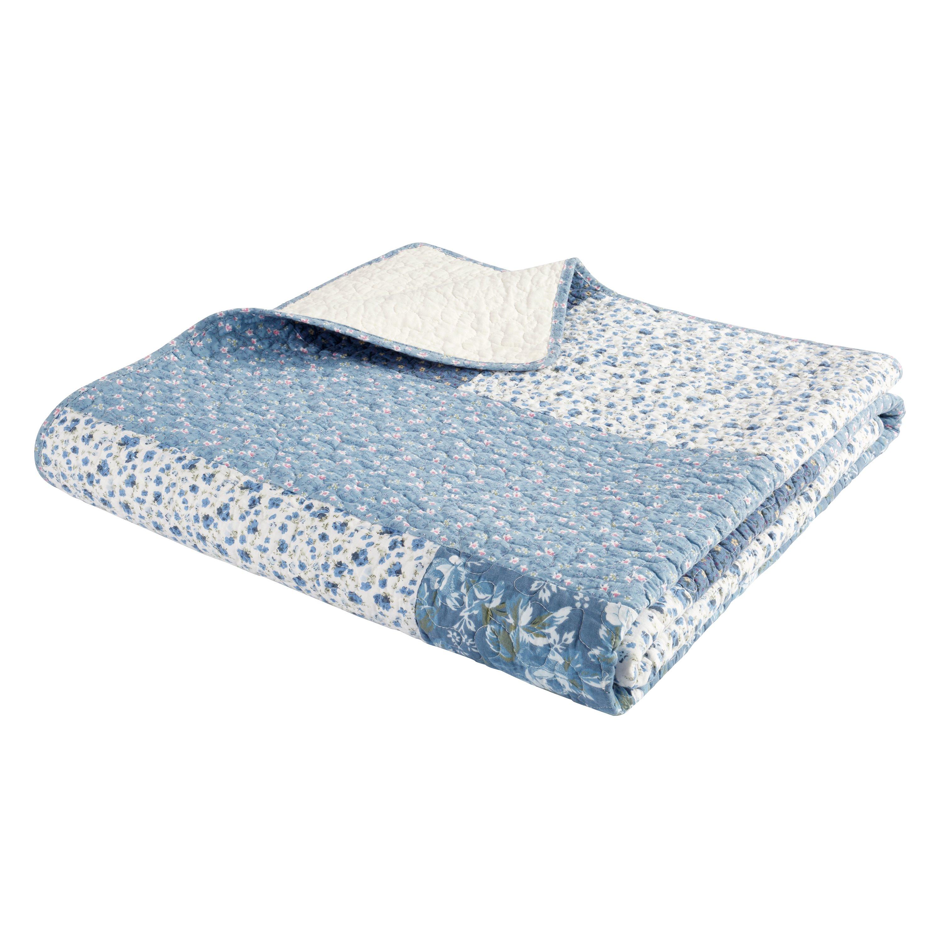 Blue - Bianca - Limited Edition Cotton Floral Patchwork Bedspread - 5