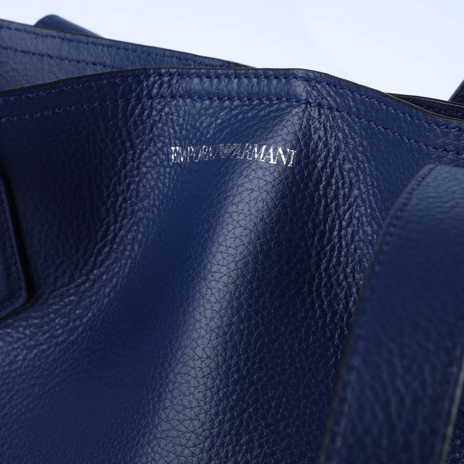 Blue - Emporio Armani - Leather Shopper Bag - 3