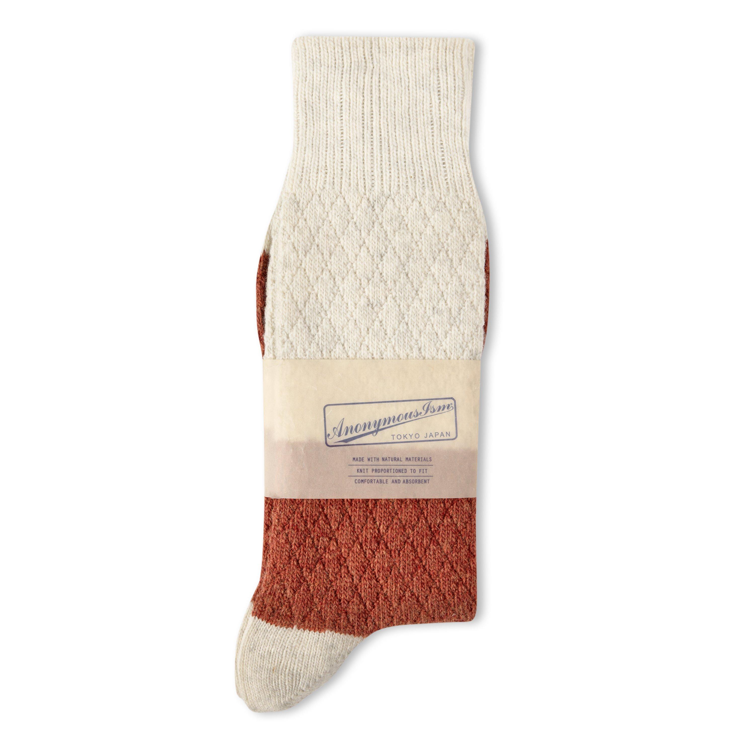 BEIGE AND OTHER - ANONYMOUSISM - ANON WOOL DIA 2 TONE SOCK - 2