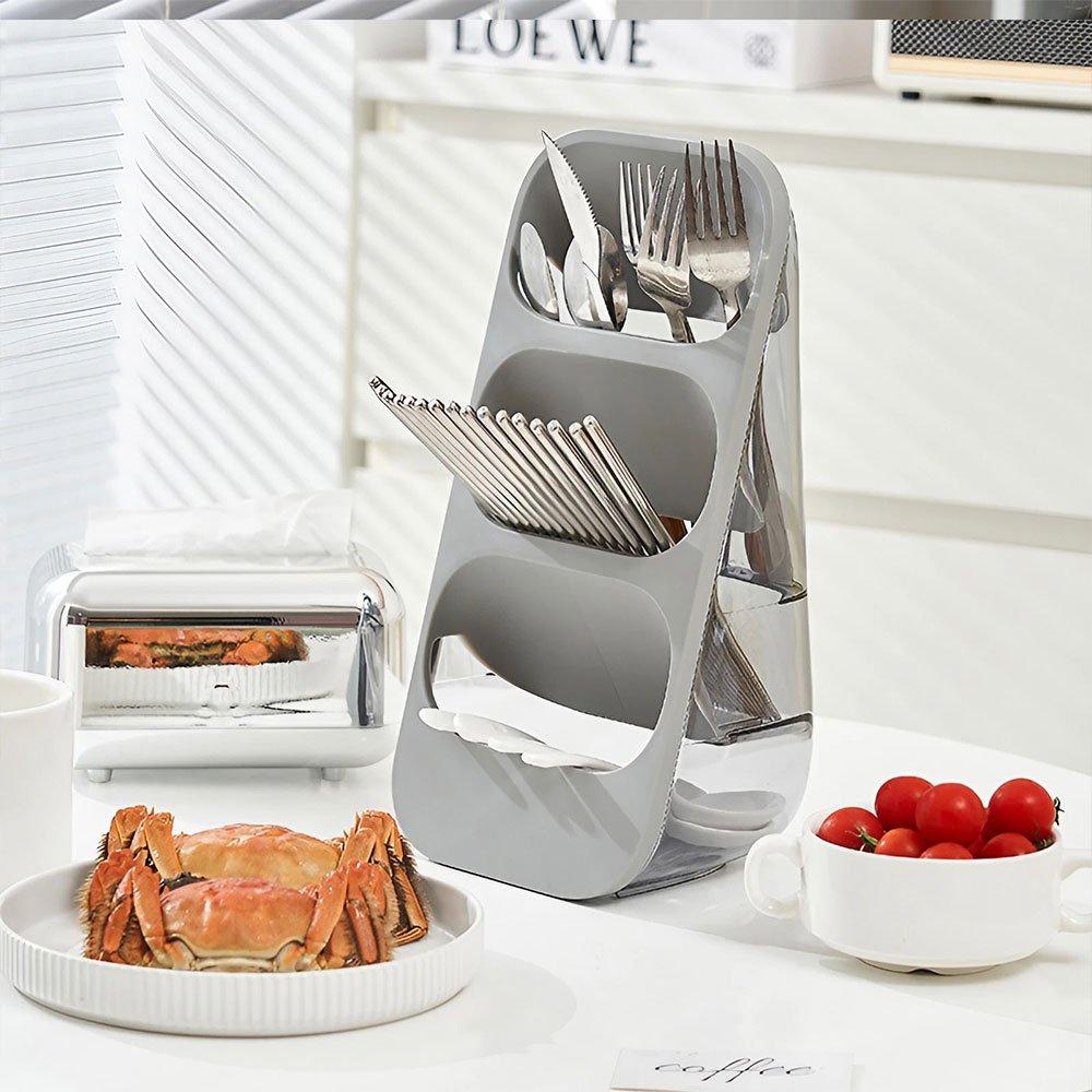 Grey - LIFE IDEAS - 2pcs 3-Compartment Plastic Utensil Holder - 1