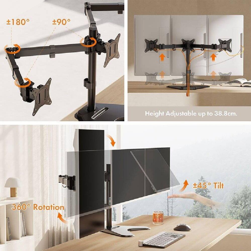Black - VonHaus - Triple Monitor Mount Stand - 2