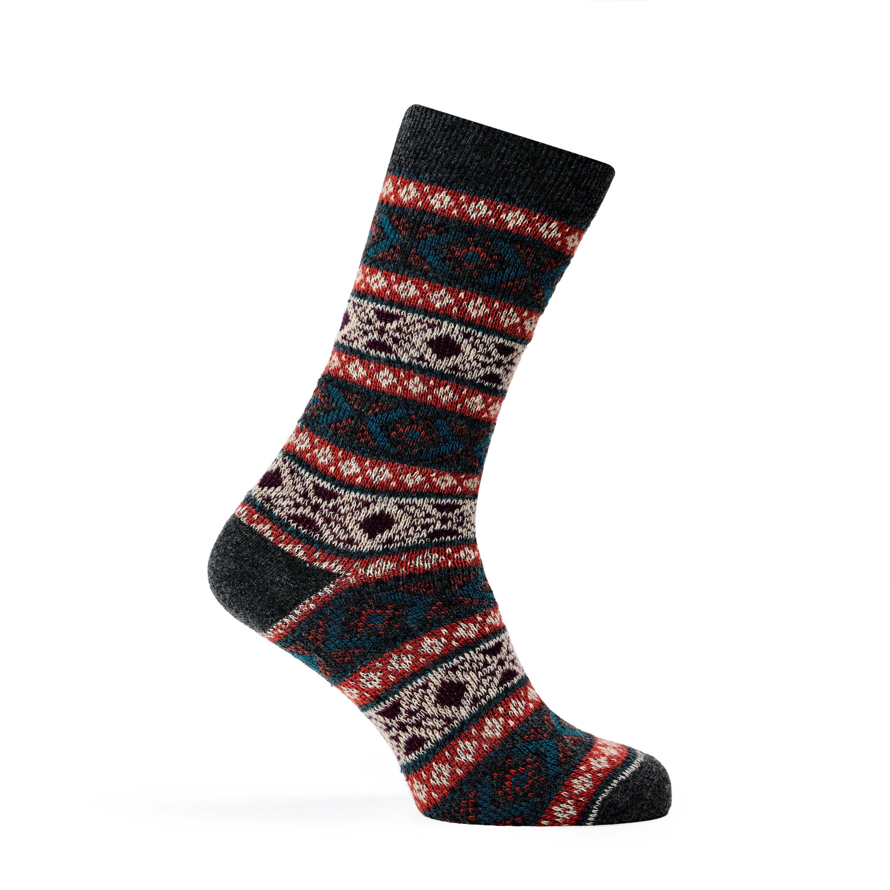 CHARCOAL - ANONYMOUSISM - Men's Wool Fair-Isle Crew Socks - 1