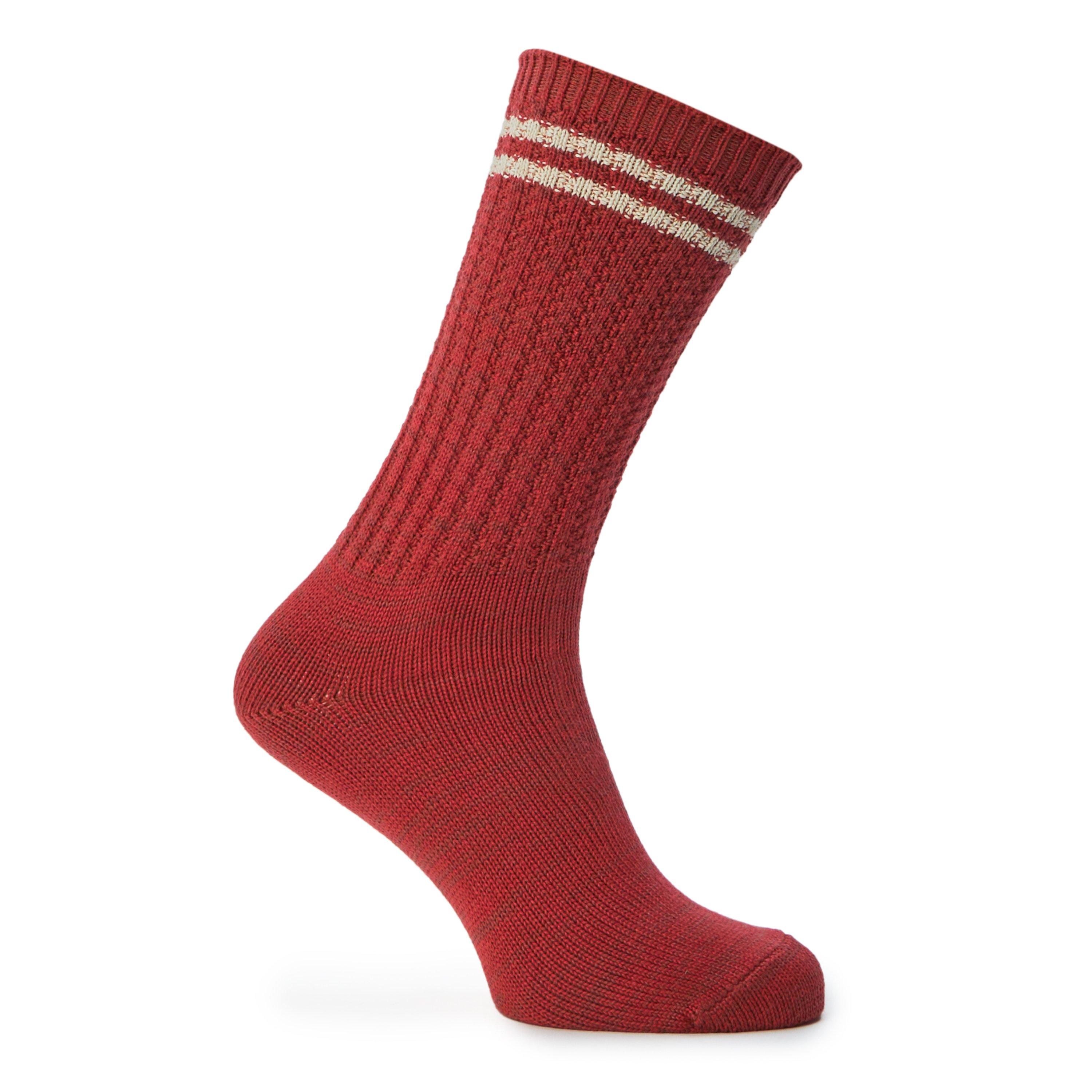 RED AND WHITE - ANONYMOUSISM - Men's 2-Line Pique Rib Cotton Crew Socks - 1