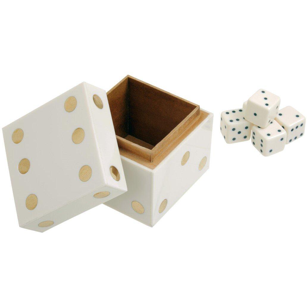 White - Fifty Five South - Churchill Games White and Gold Dice Box with Five - 2
