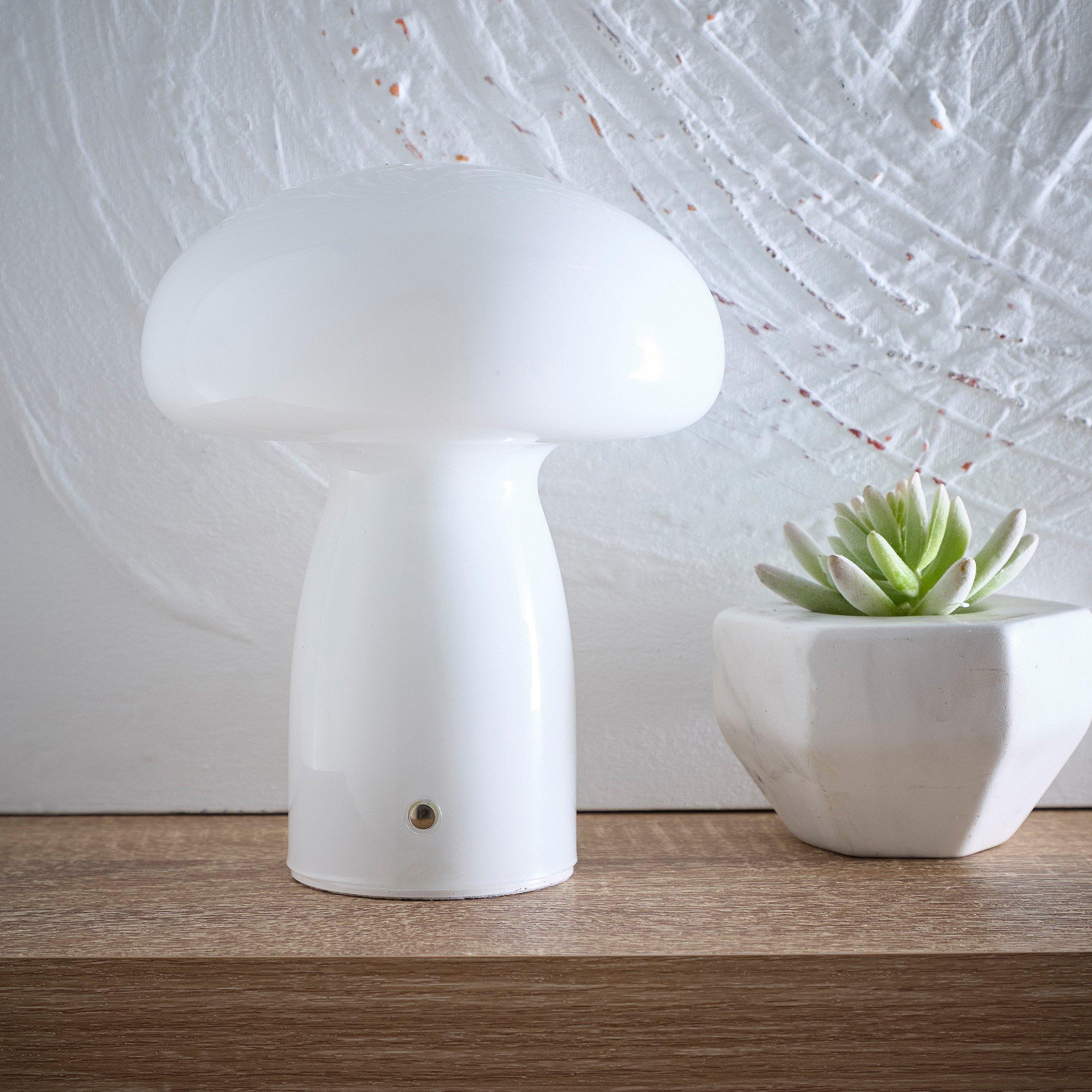 K Living  Cory Glass Mushroom Shape Recharge Led Lamp White