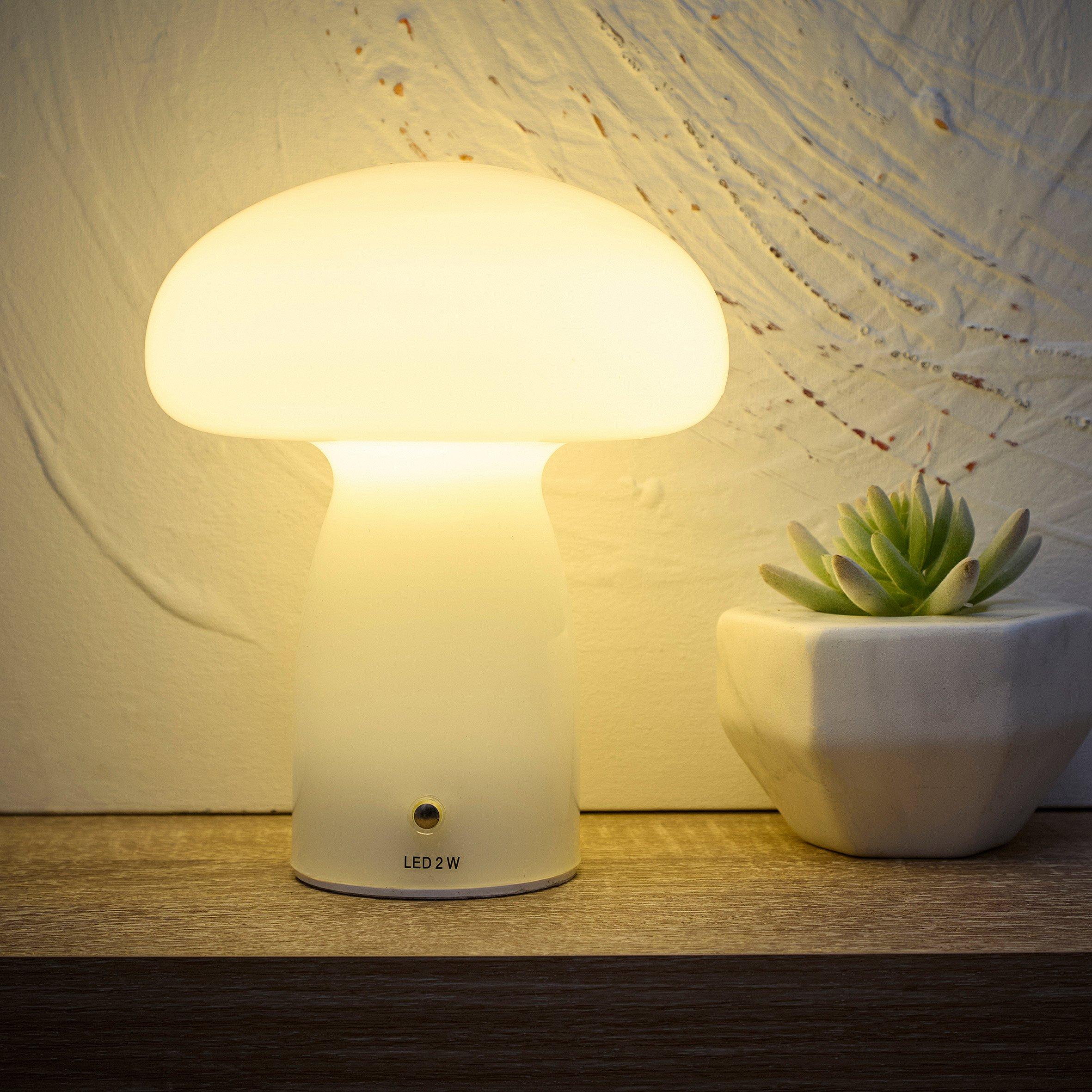 White - K Living - Cory White Glass Mushroom Shape Recharge LED Lamp - 2