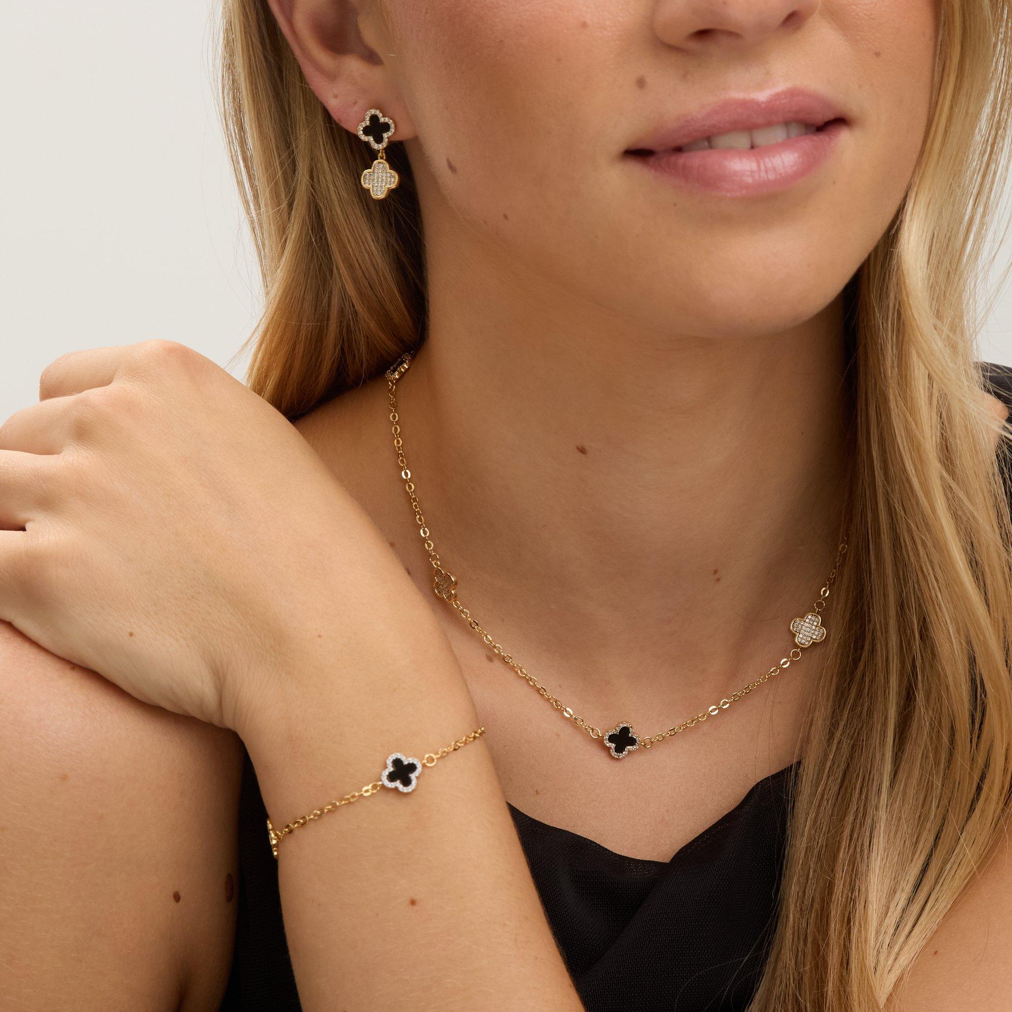 Gold - Jon Richard - Gold Plated Pave and Jet Clover Necklace - 3