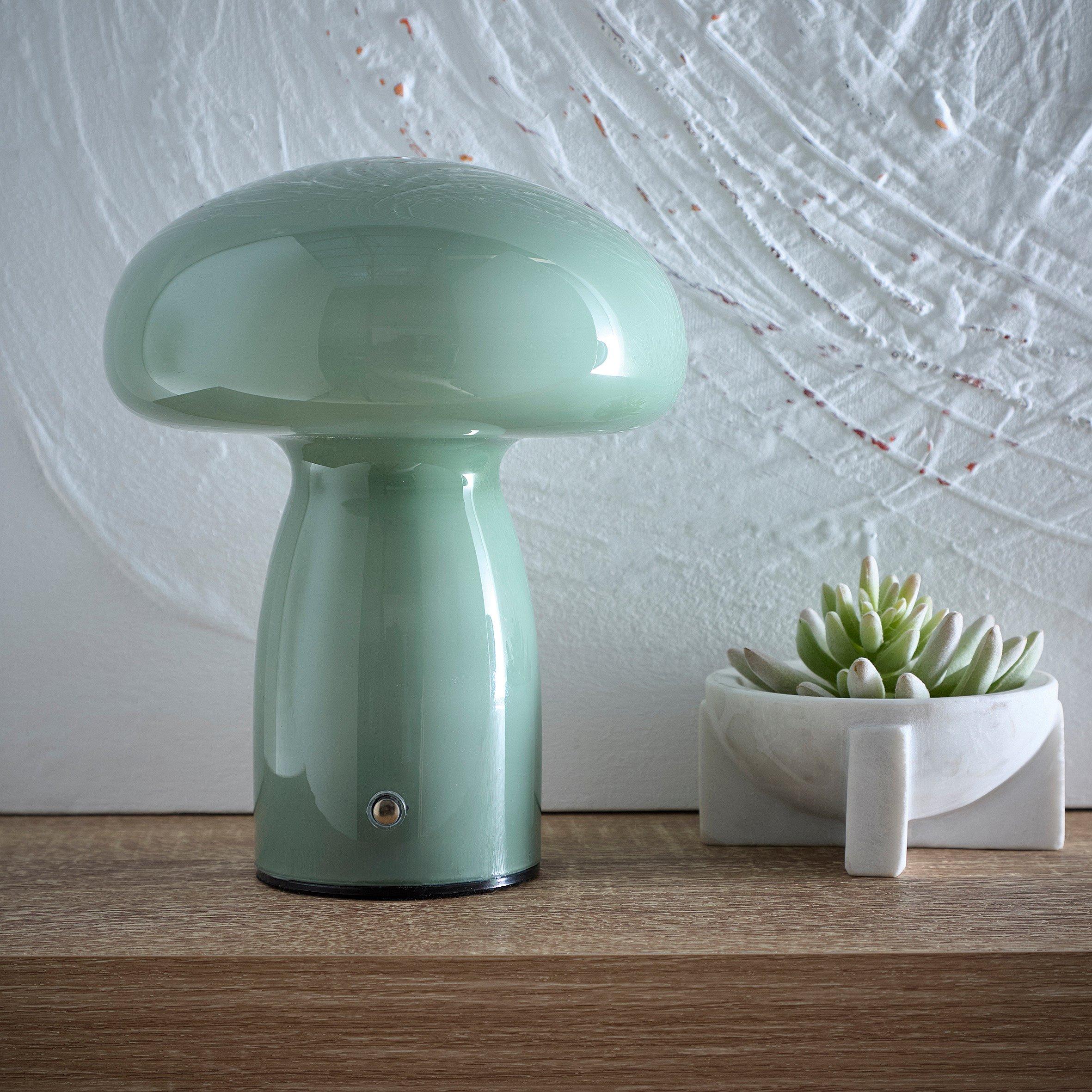 Green - K Living - Cory Green Glass Mushroom Shape Recharge LED Lamp - 1