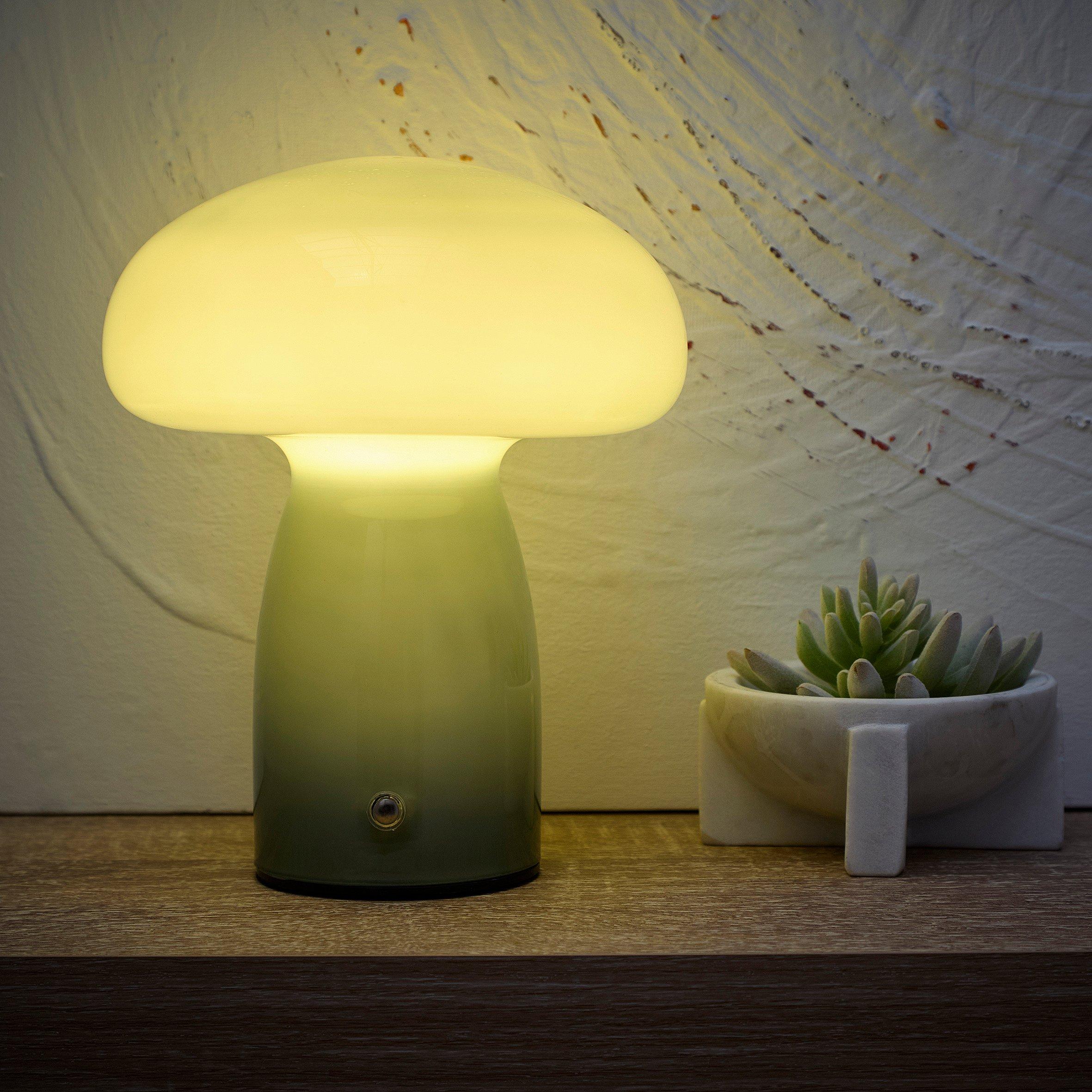 Green - K Living - Cory Green Glass Mushroom Shape Recharge LED Lamp - 2