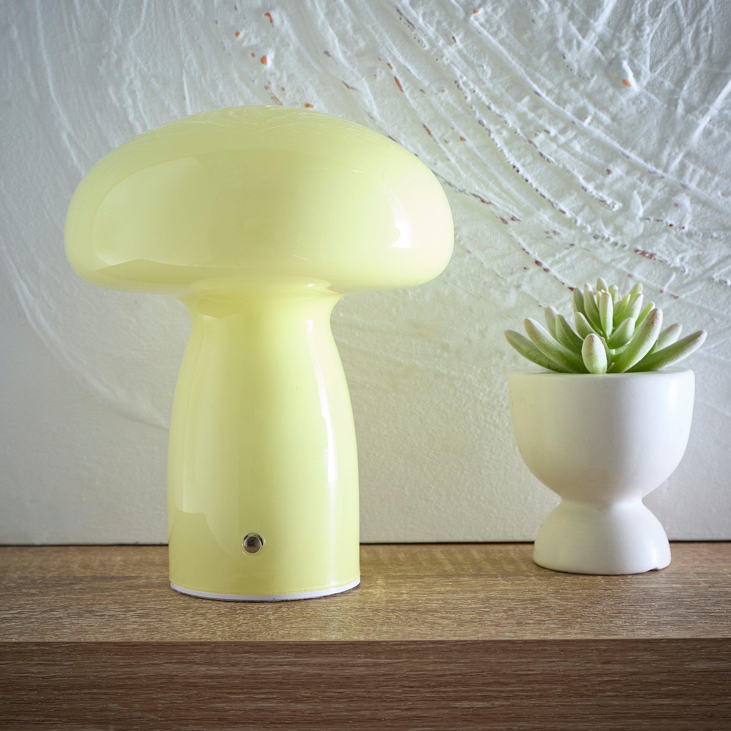 K Living  Cory Glass Mushroom Shape Recharge Led Lamp Lemon