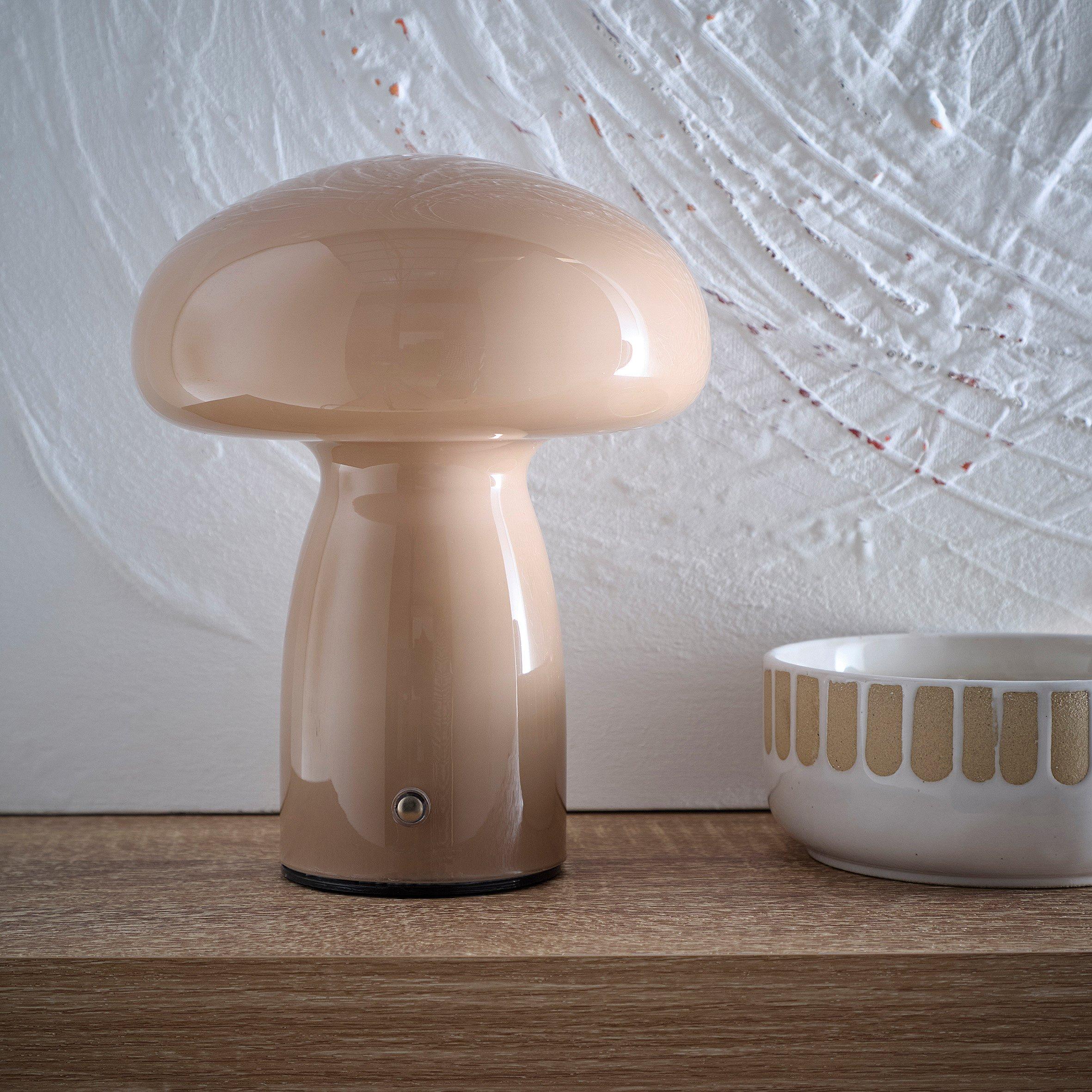 K Living  Cory Glass Mushroom Shape Recharge Led Lamp Mocha