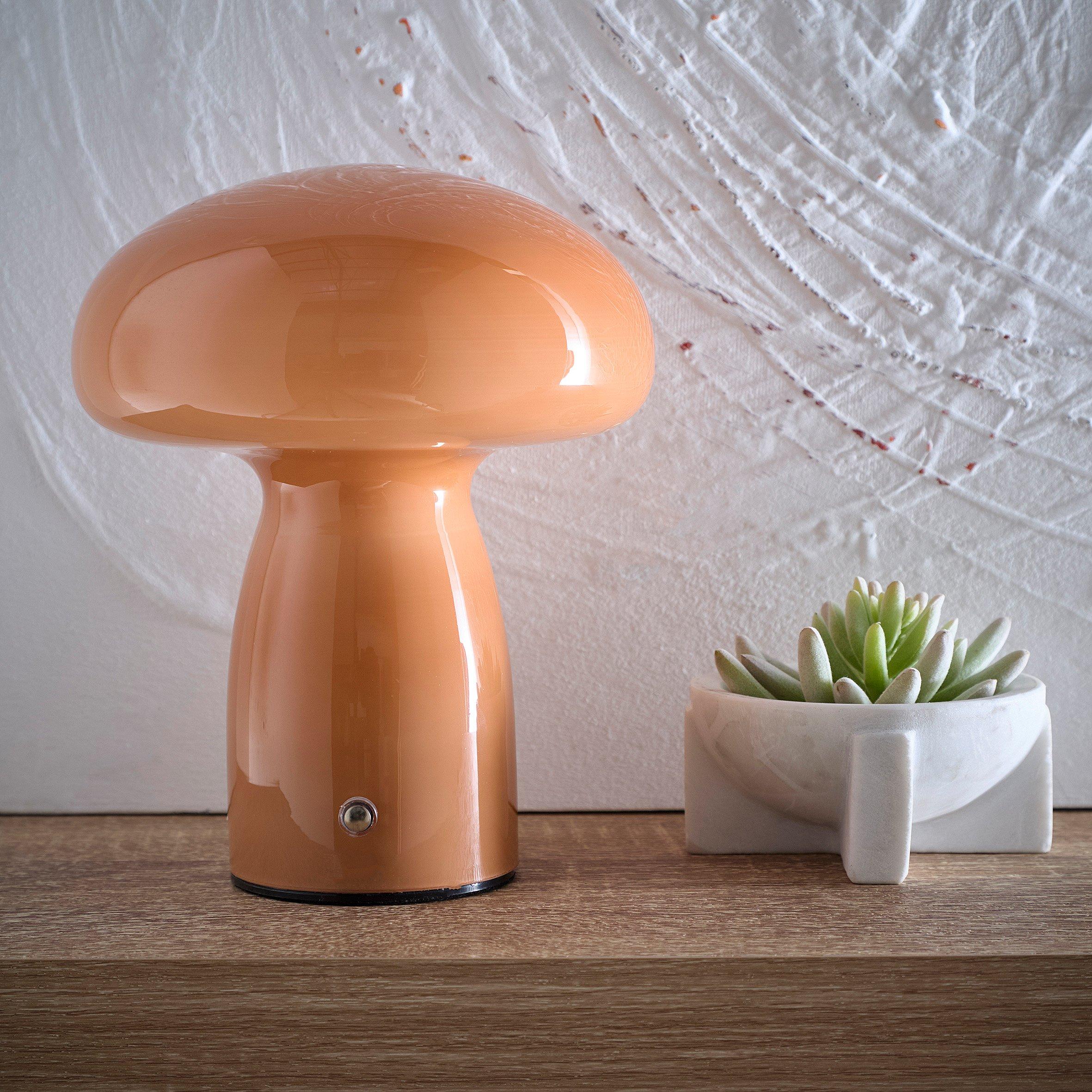 K Living  Cory Glass Mushroom Shape Recharge Led Lamp Brown