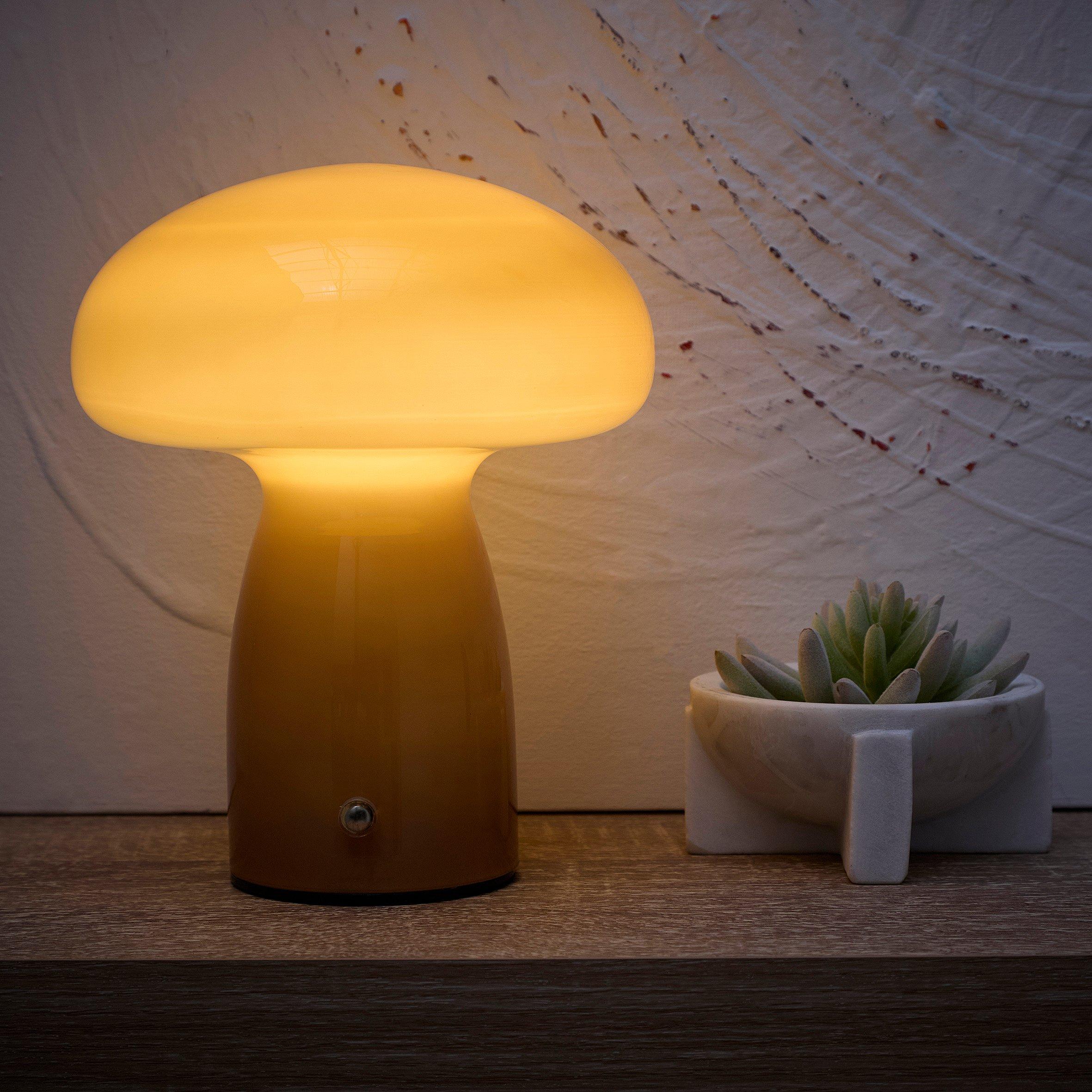 Brown - K Living - Cory Brown Glass Mushroom Shape Recharge LED Lamp - 2