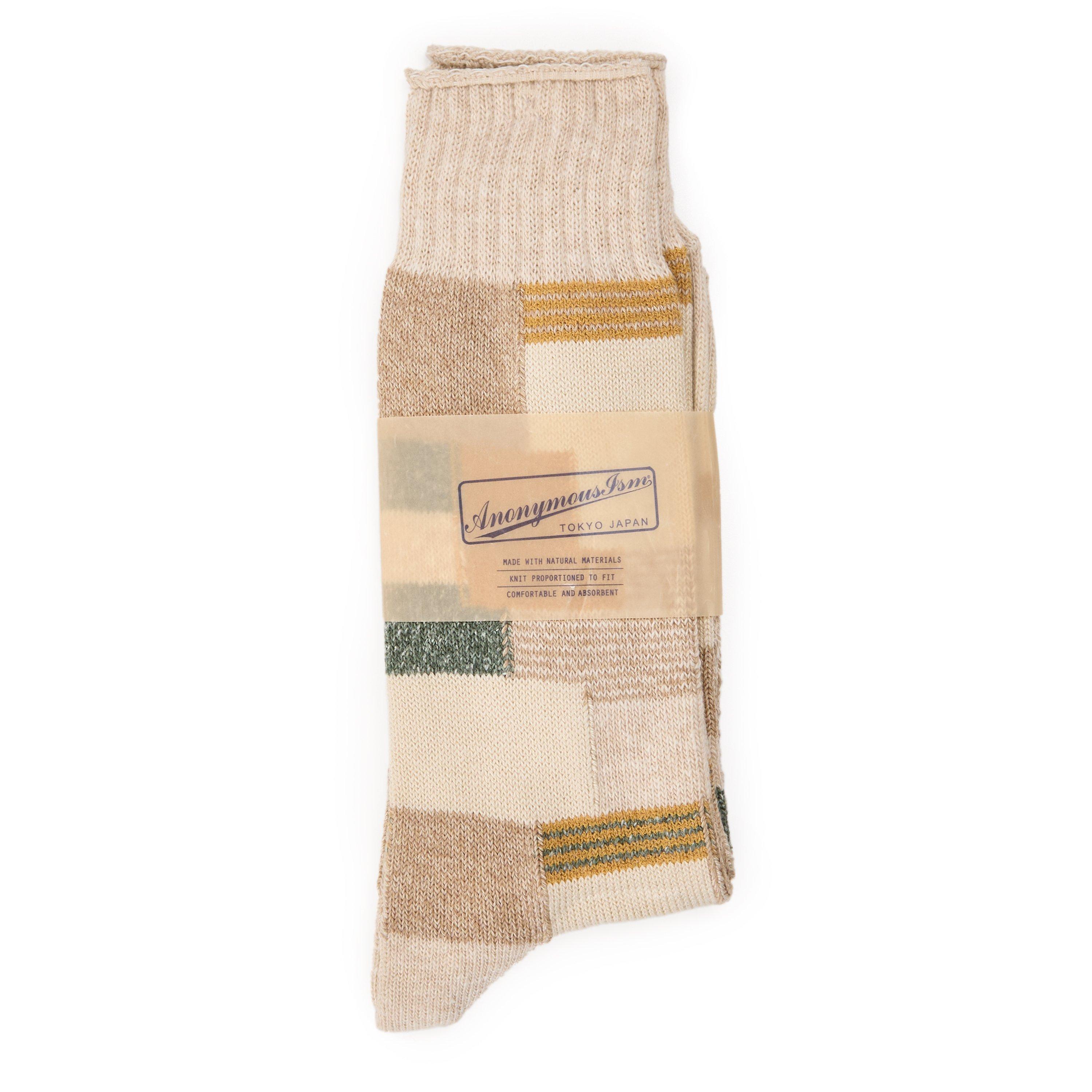 BEIGE - ANONYMOUSISM - ANON PATCHWORK CREW SOCK - 2