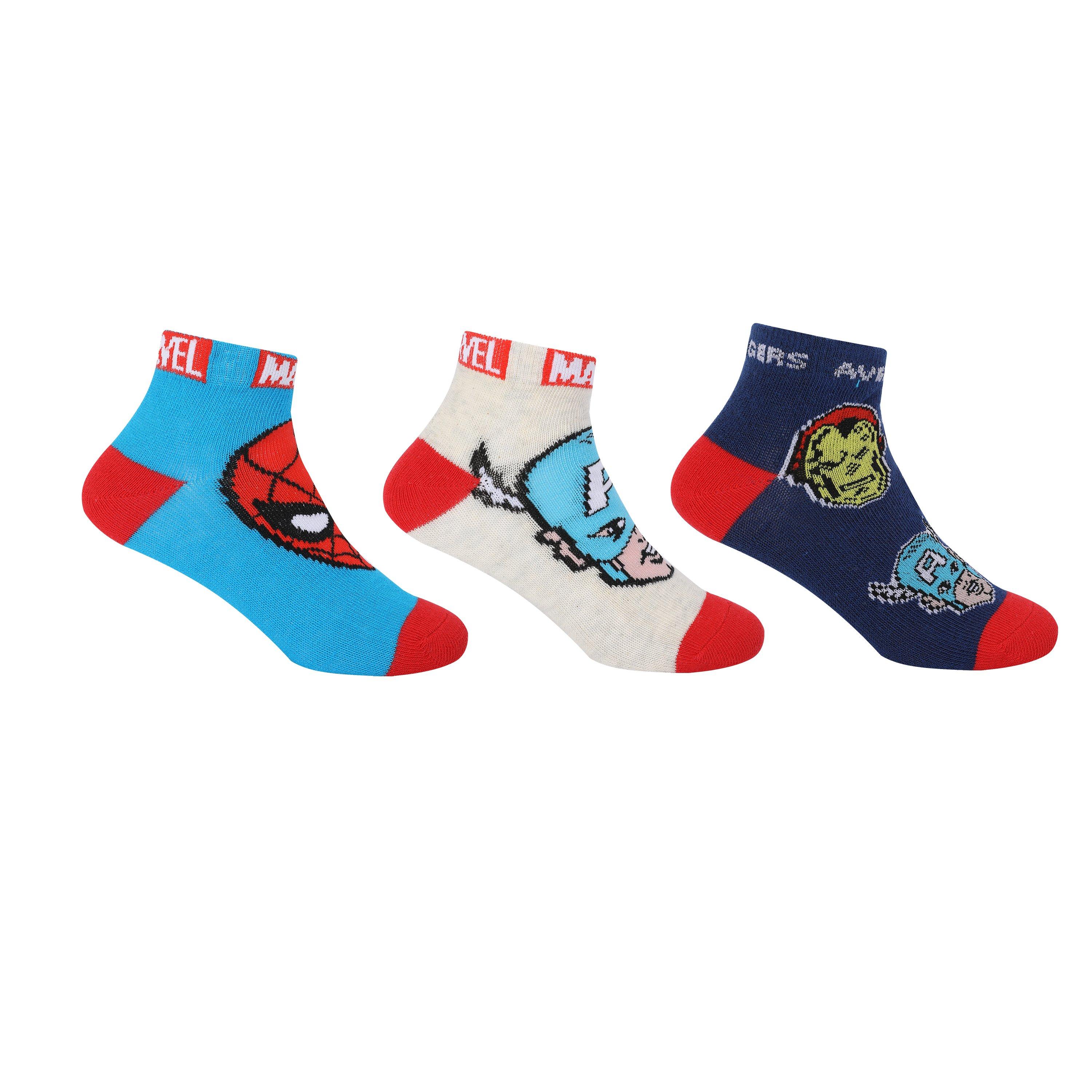 Character Kids Disney Trainer 3 Pk Socks Childrens - Marvel - Chd C8-C13
