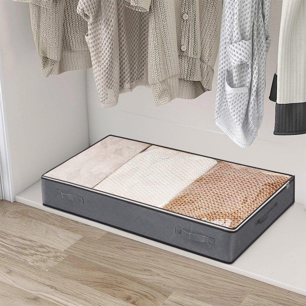 Grey - LIFE IDEAS - 4pcs Fabric Clothes Storage Box with Handles - 11