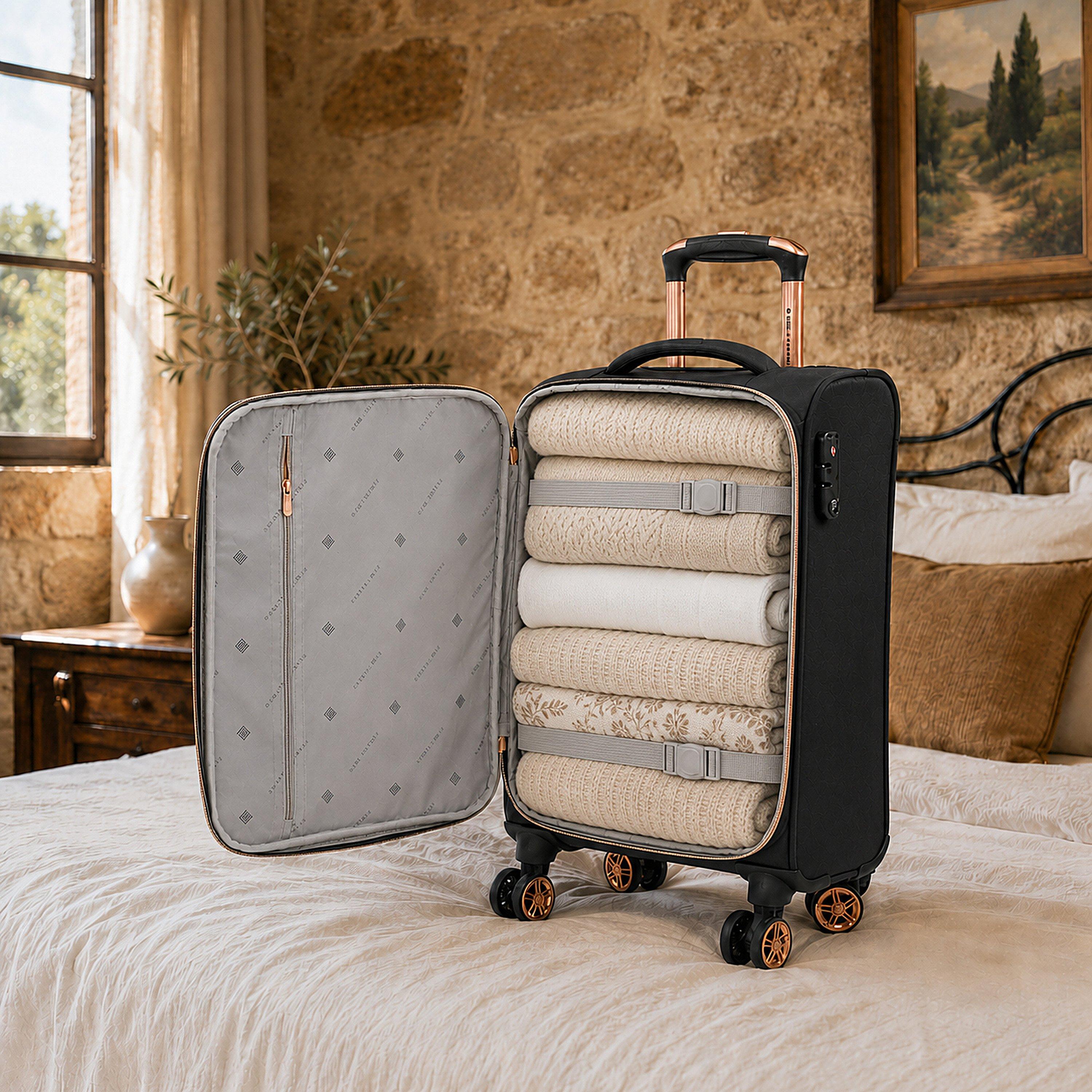 Black - Gino Ferrari - Biella Soft Shell Cabin Suitcase Flight Luggage - 10