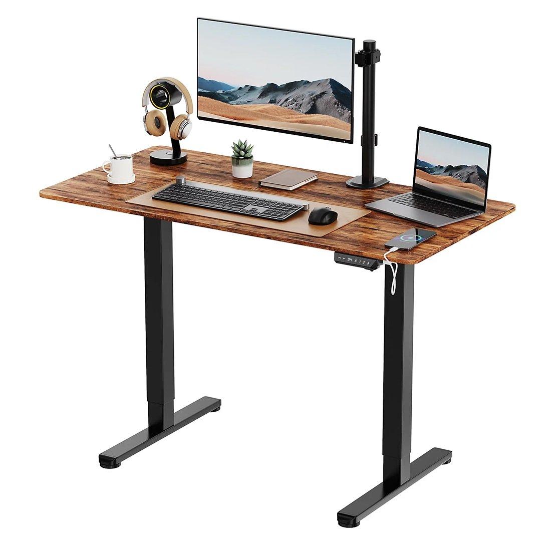 Black - VonHaus - Black Standing Desk with Walnut Desktop 120x60cm - 1