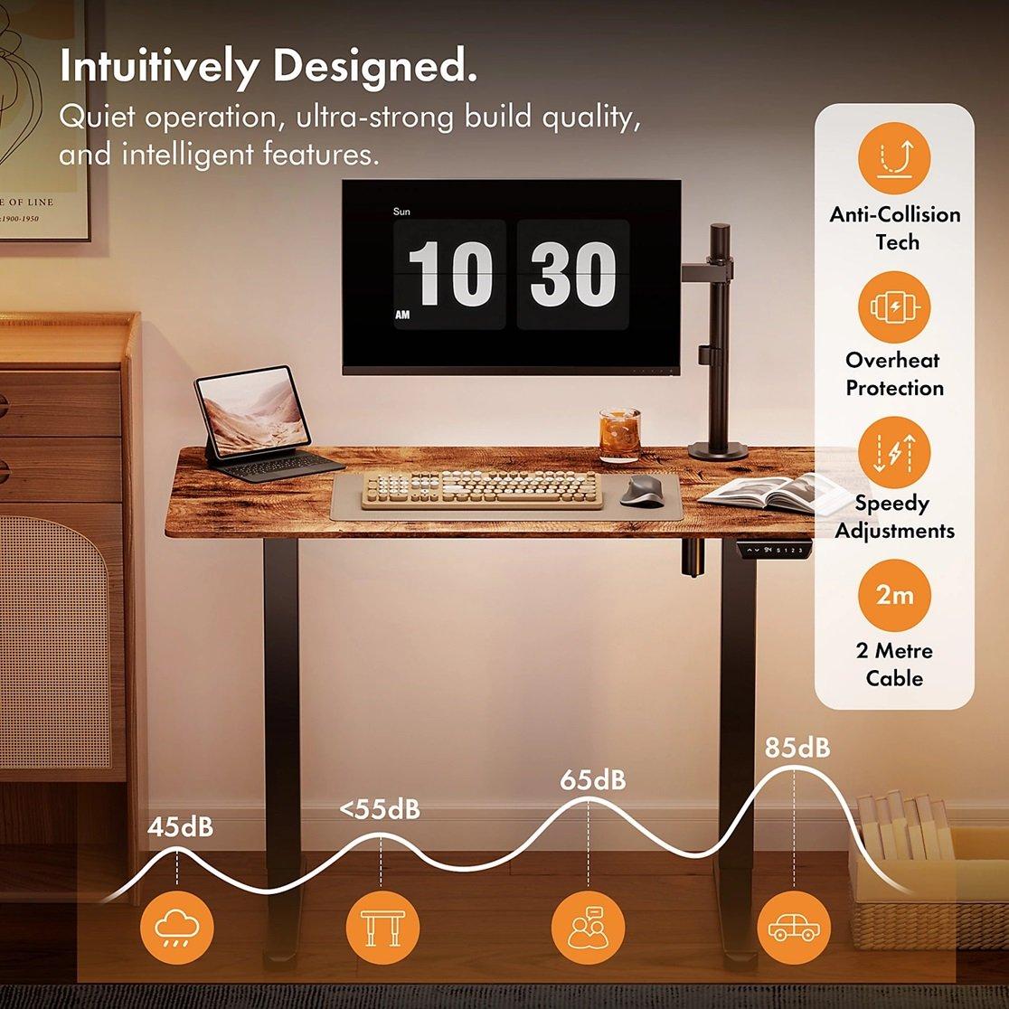 Black - VonHaus - Black Standing Desk with Walnut Desktop 120x60cm - 3