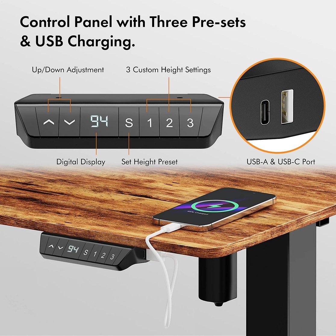 Black - VonHaus - Black Standing Desk with Walnut Desktop 120x60cm - 5