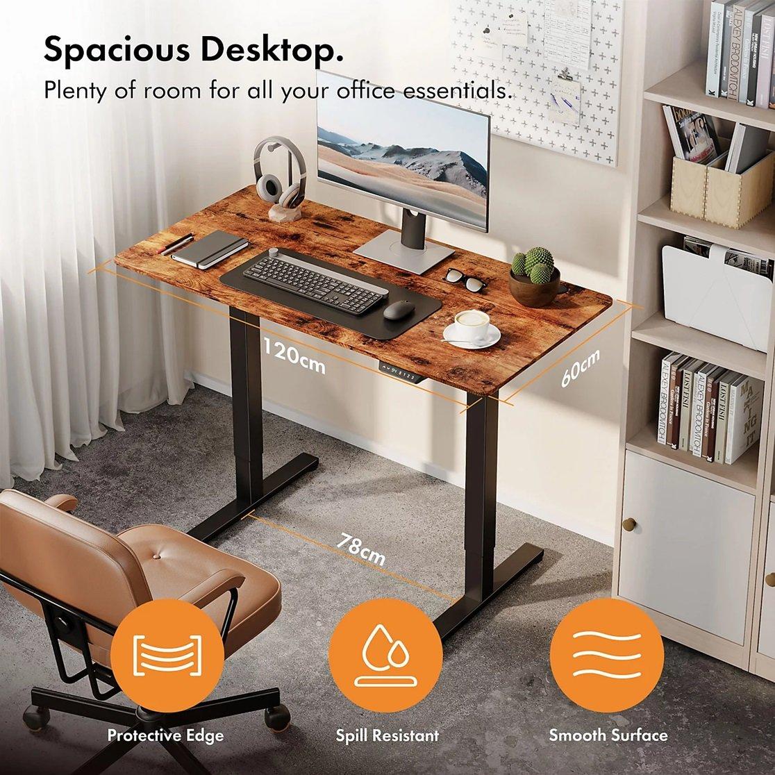 Black - VonHaus - Black Standing Desk with Walnut Desktop 120x60cm - 8