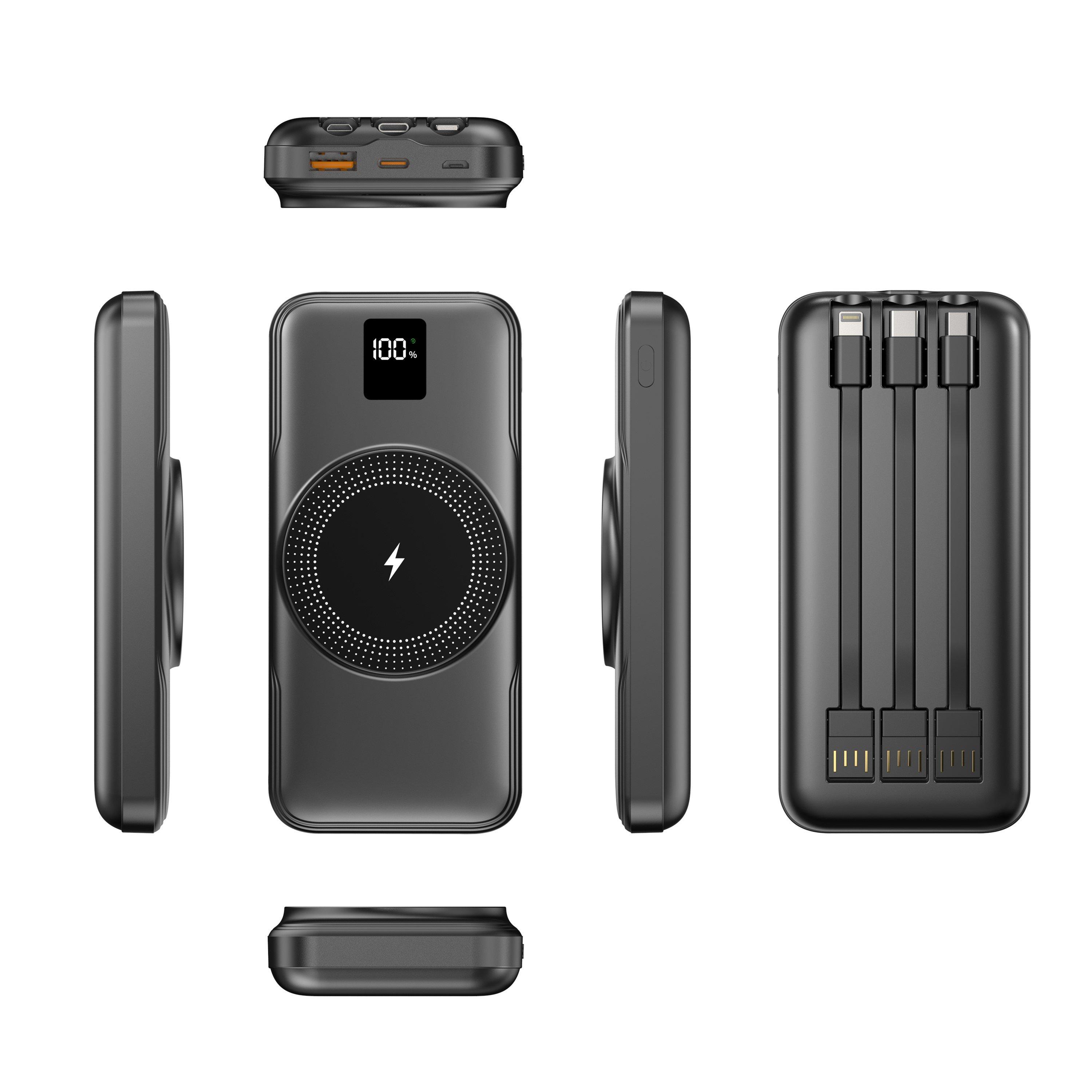 Black - Daewoo Electricals - 10000mAh Portable Power Bank with Built-in Cables - 1