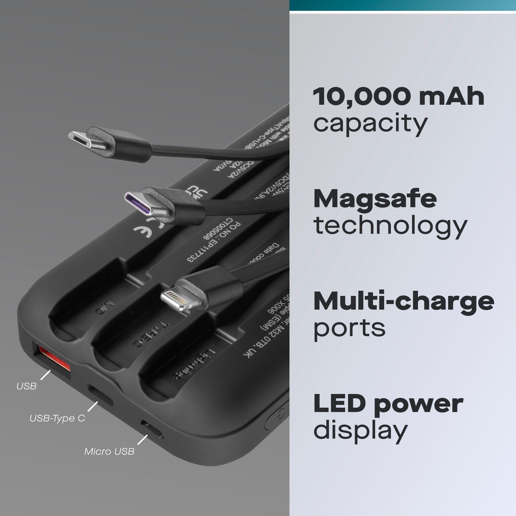 Black - Daewoo Electricals - 10000mAh Portable Power Bank with Built-in Cables - 3