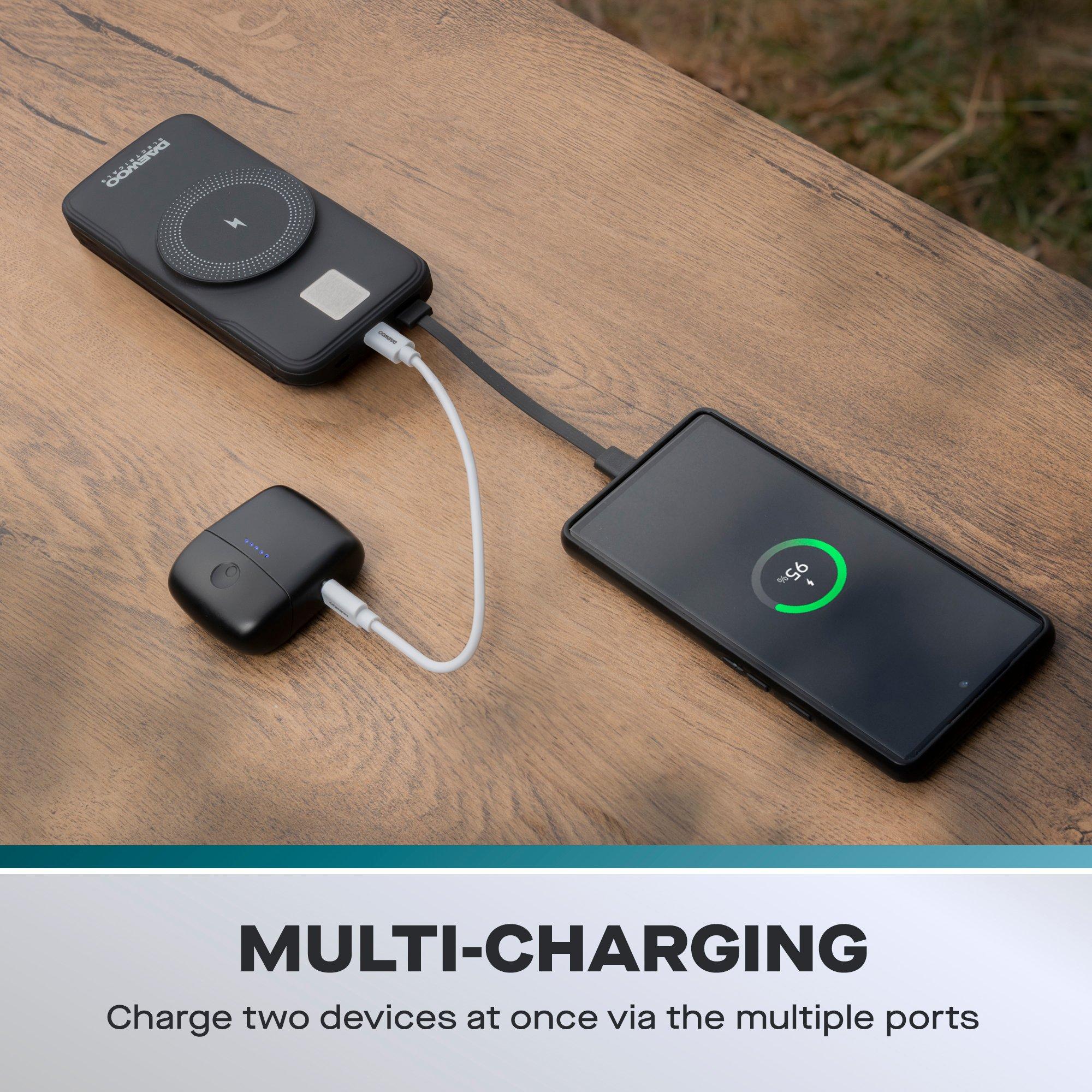 Black - Daewoo Electricals - 10000mAh Portable Power Bank with Built-in Cables - 5