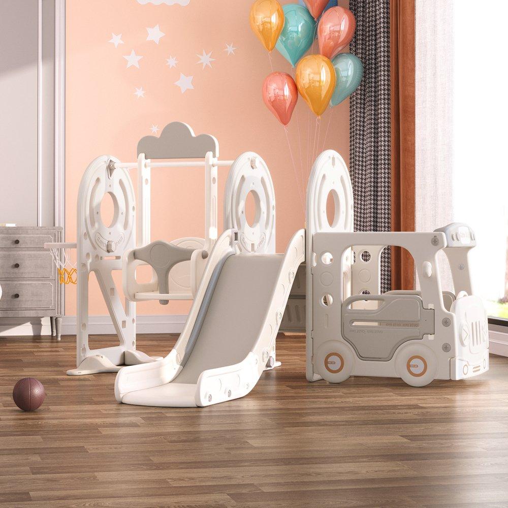 Grey - KIDKID - 3-in-1 Kids Toddler Swing and Slide Set Climber - 1