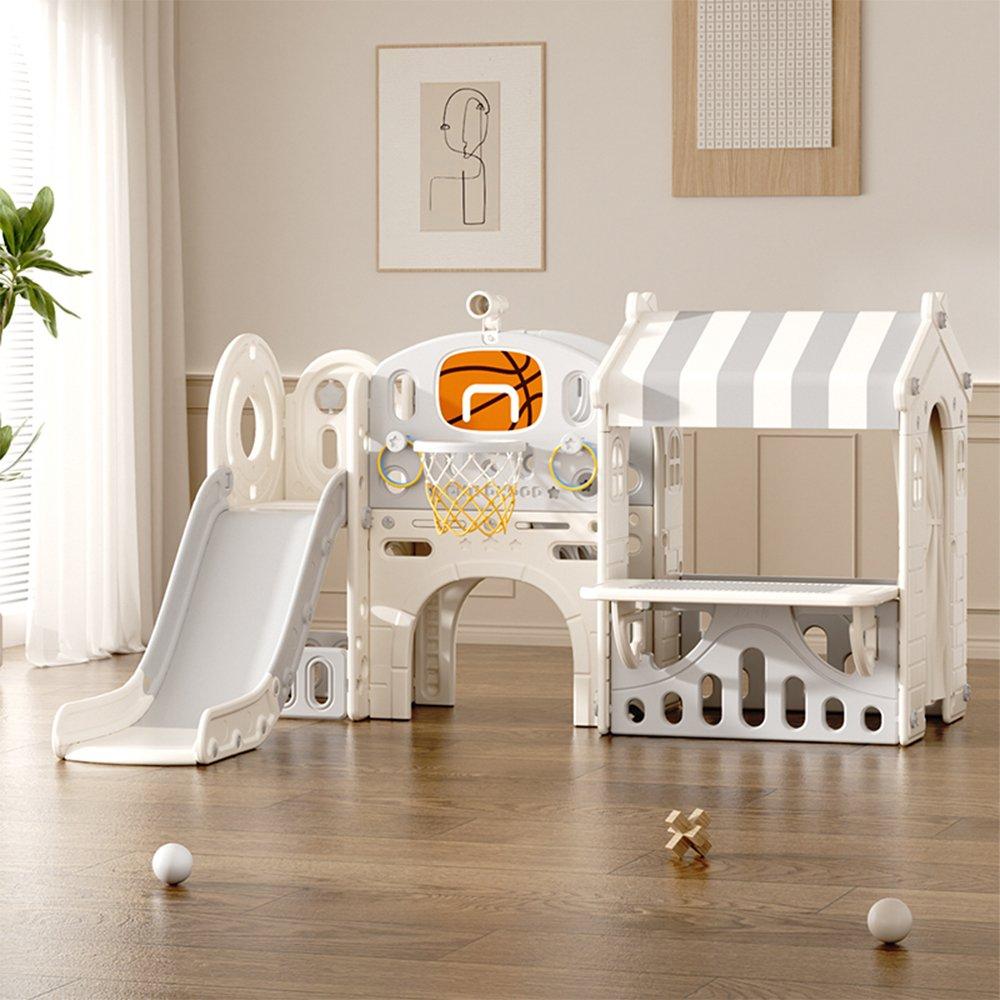 Beige Grey - KIDKID - Toddler Slide Climber Playhouse Combo - 1