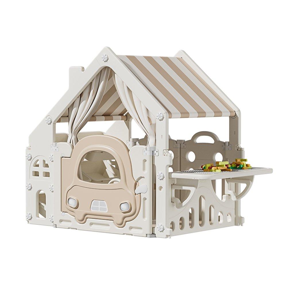 Khaki White - KIDKID - Kids Plastic Playhouse with Building Block Table - 3