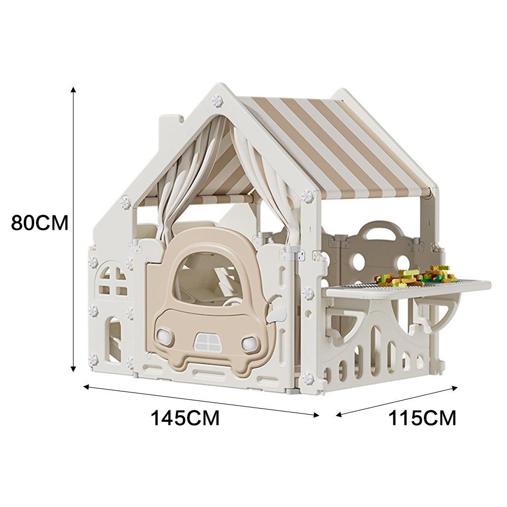 Khaki White - KIDKID - Kids Plastic Playhouse with Building Block Table - 4