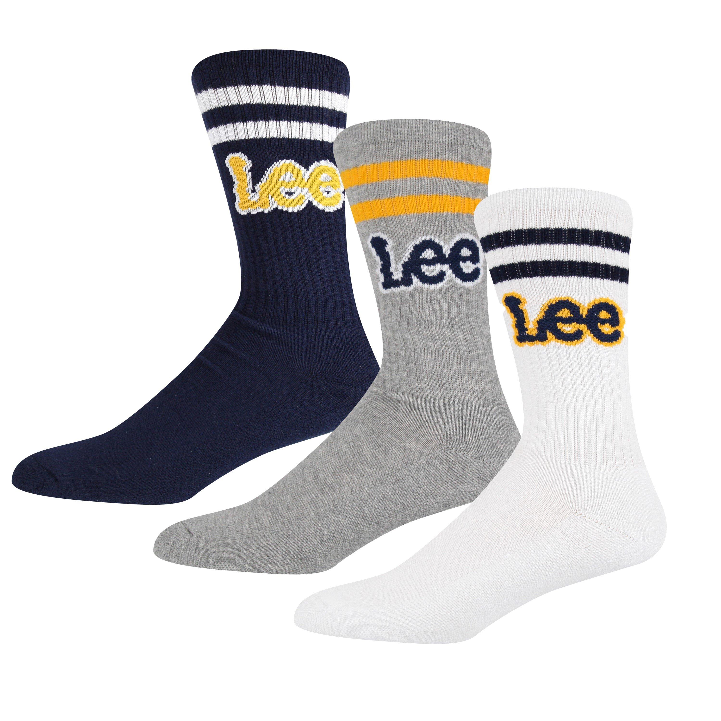 Nvy/White/Gry - Lee - Men's Erskin Cotton Crew Socks - 1