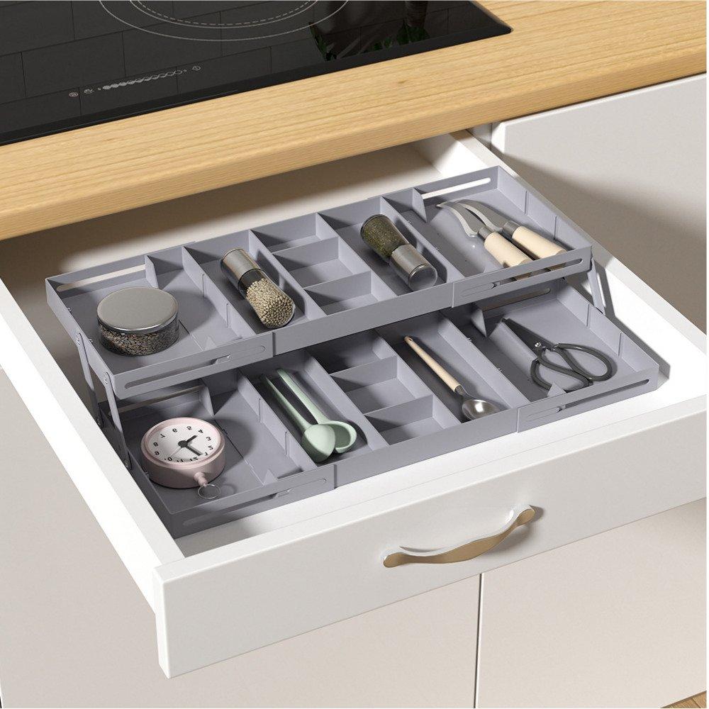 Grey - LIFE IDEAS - 2pcs Drawer Organiser Storage Tray - 1