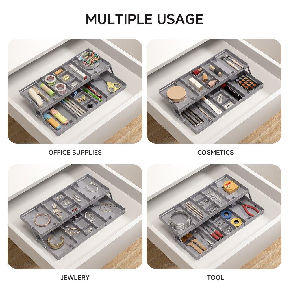 Grey - LIFE IDEAS - 2pcs Drawer Organiser Storage Tray - 3
