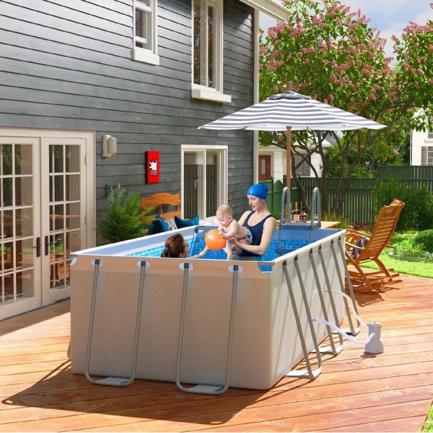 Grey - Outsunny - Rectangle Steel Frame Swimming Pool - 2