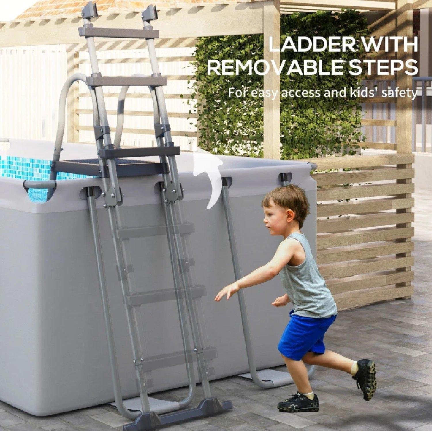 Grey - Outsunny - Rectangle Steel Frame Swimming Pool - 4