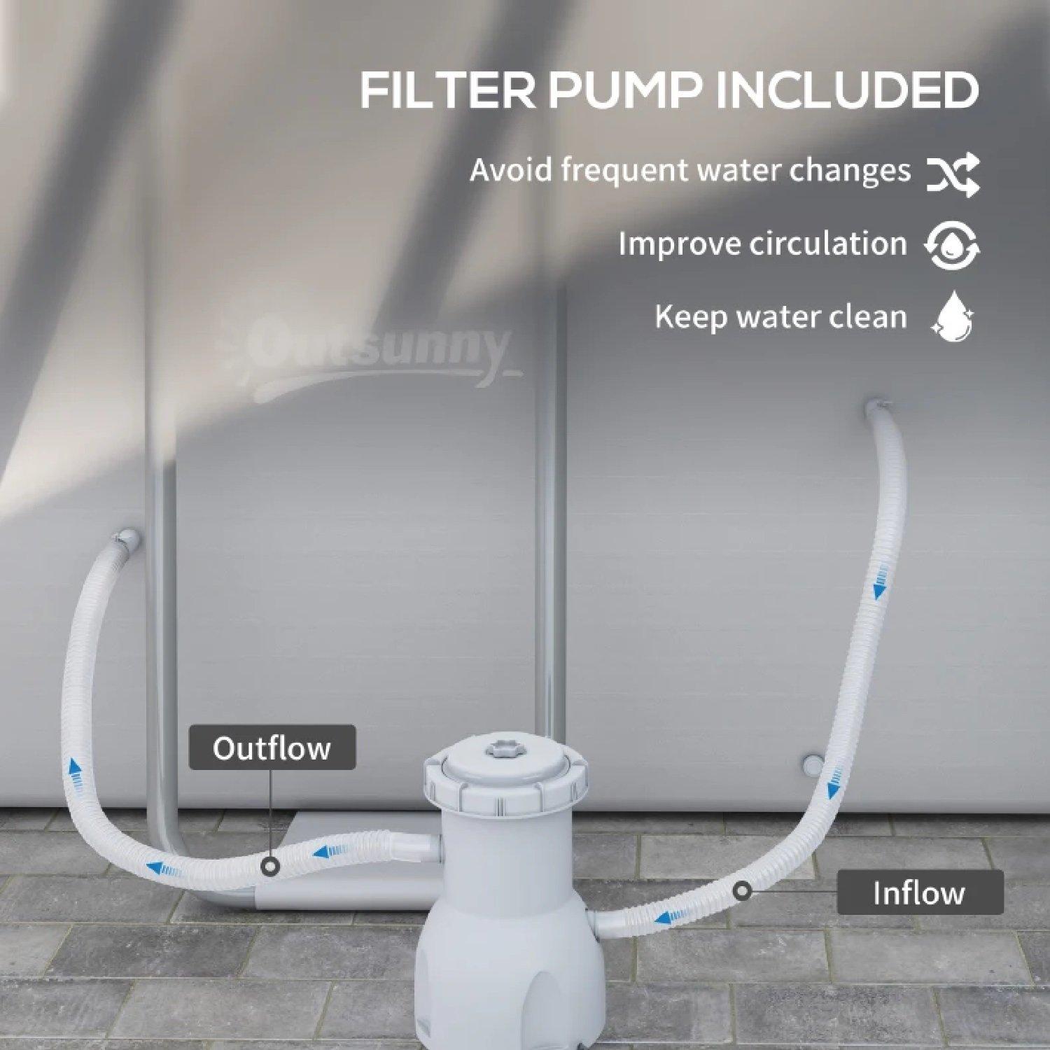 Grey - Outsunny - Rectangle Steel Frame Swimming Pool - 5