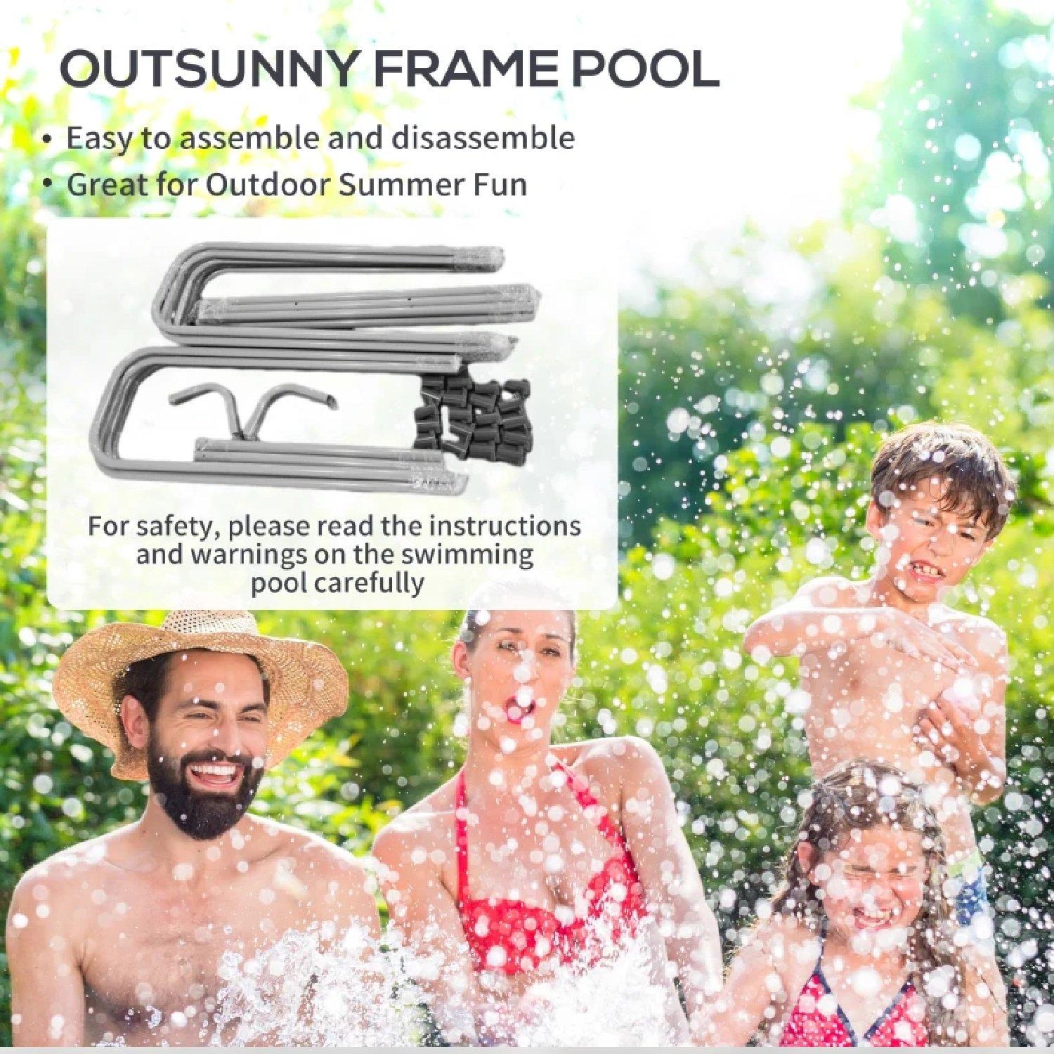 Grey - Outsunny - Rectangle Steel Frame Swimming Pool - 8