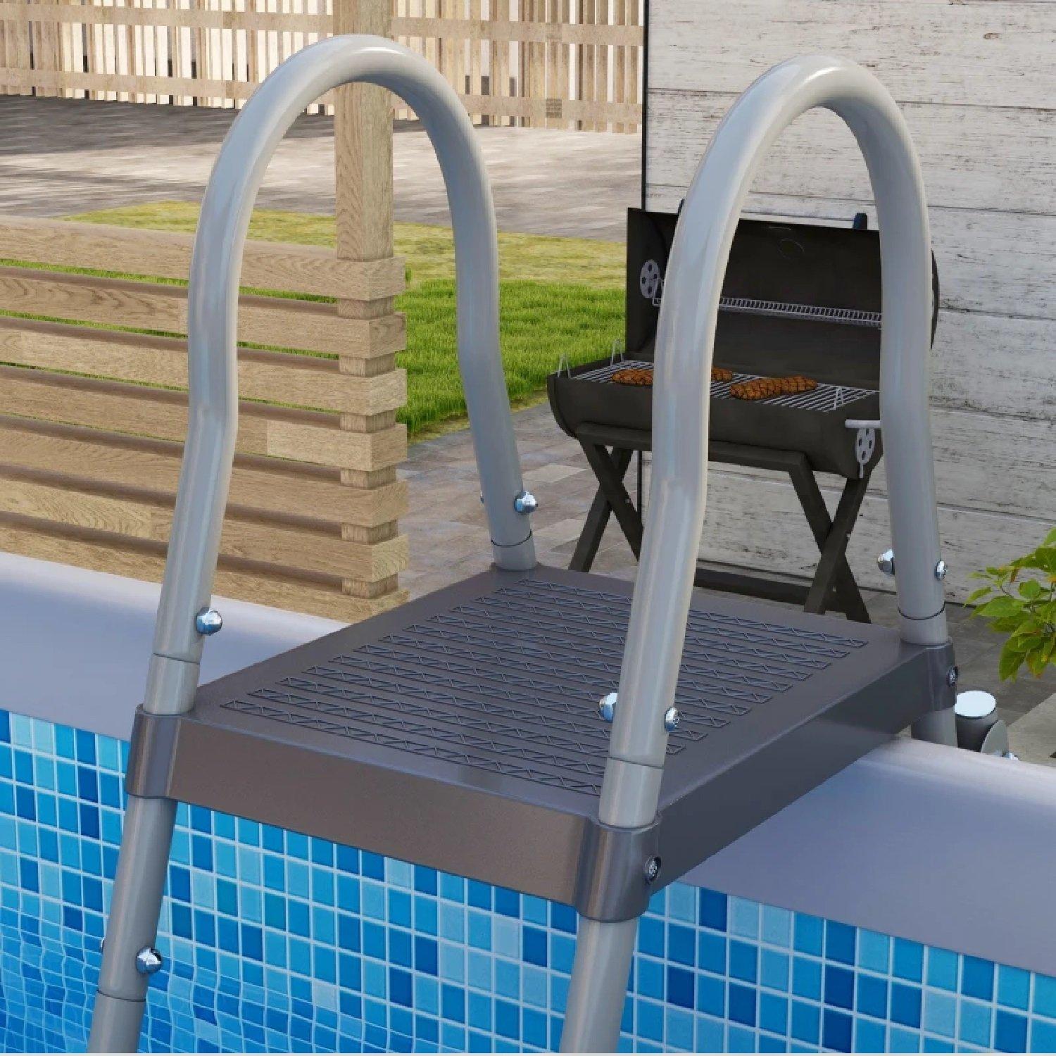 Grey - Outsunny - Rectangle Steel Frame Swimming Pool - 9
