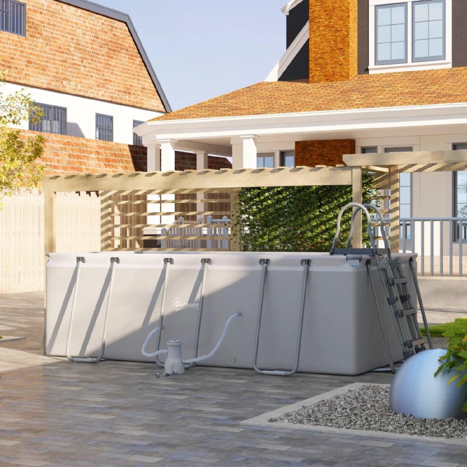 Grey - Outsunny - Rectangle Steel Frame Swimming Pool - 10