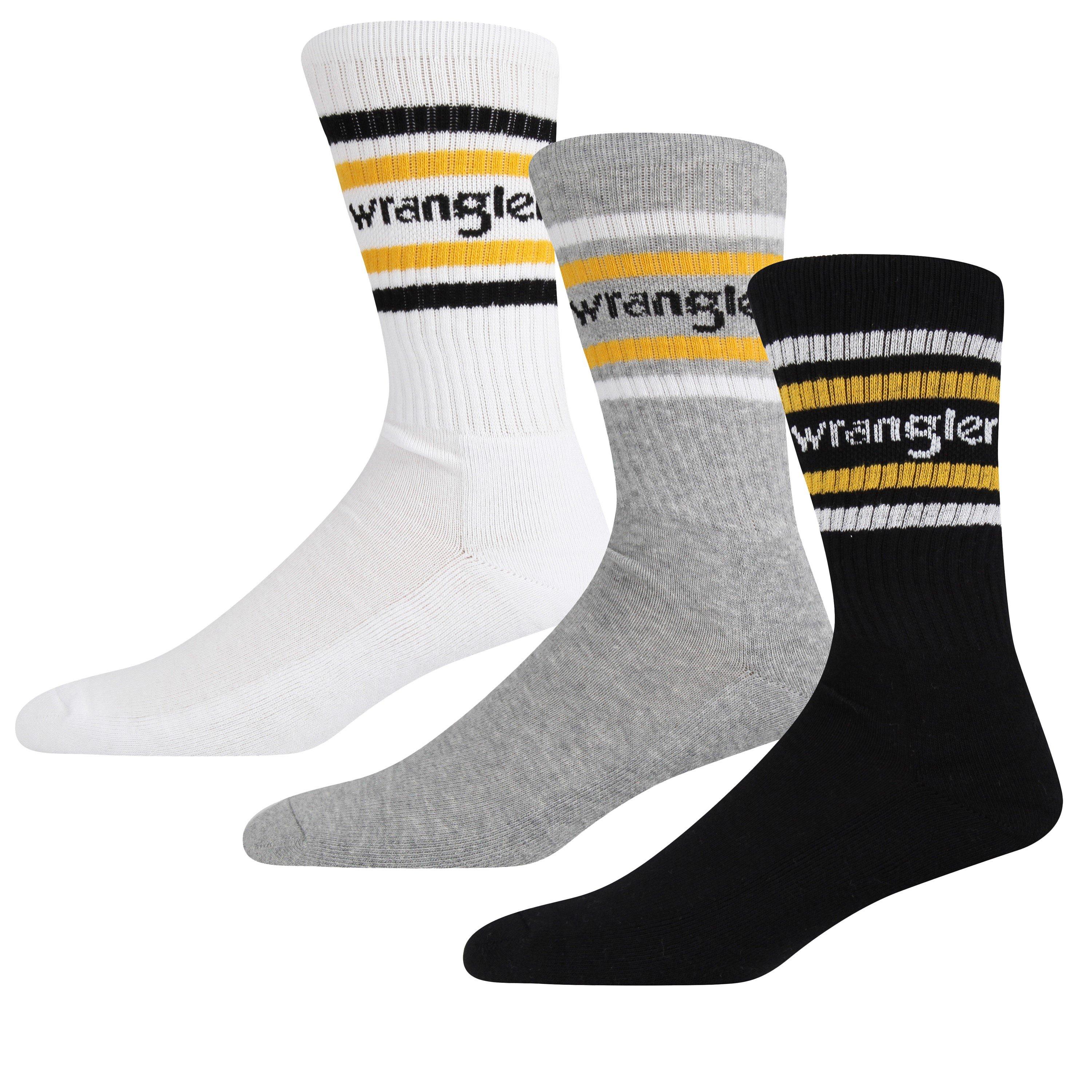 White/Grey/Blk - Wrangler - Men's Malm Cotton Crew Socks - 1