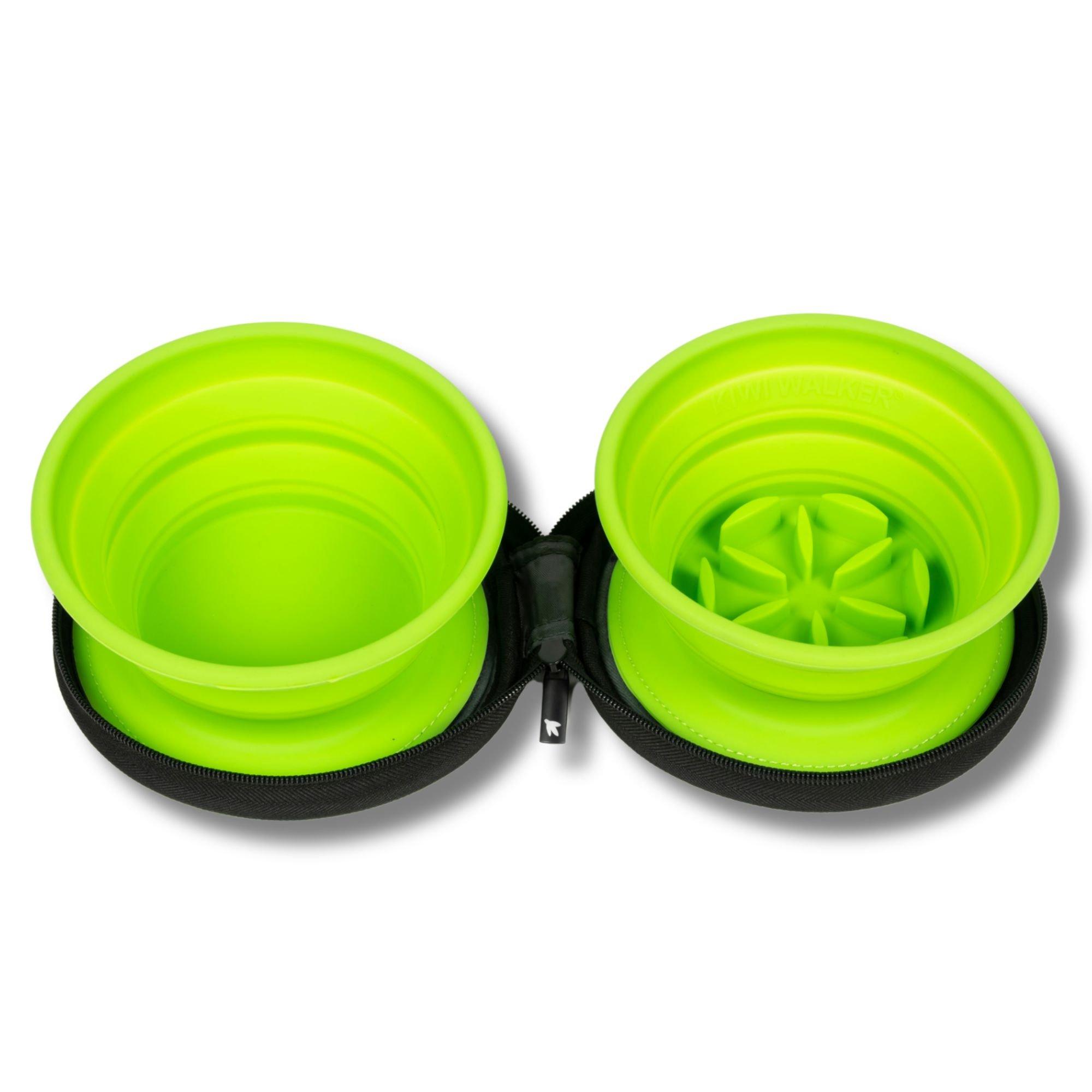 Green - Kiwi Walker - Double Travel Bowl With Slow Feeder - 1