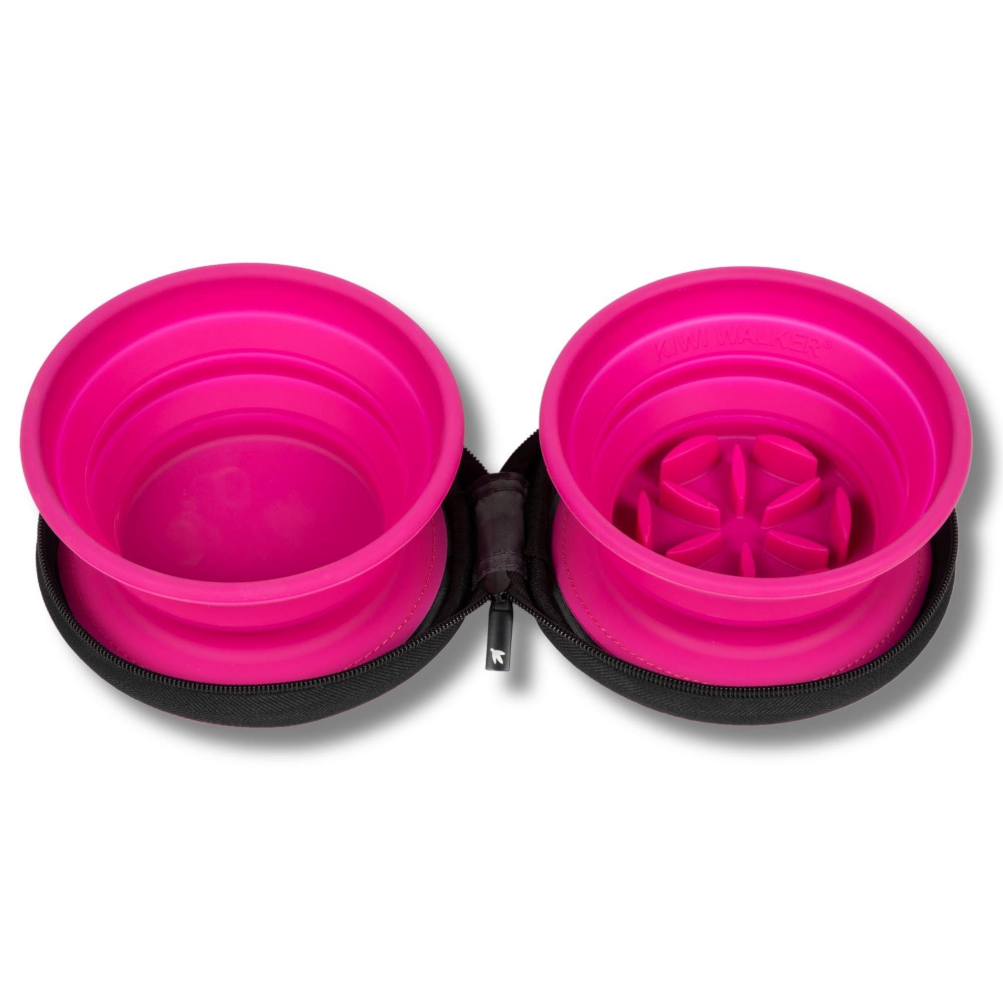 Pink - Kiwi Walker - Double Travel Bowl With Slow Feeder - 1