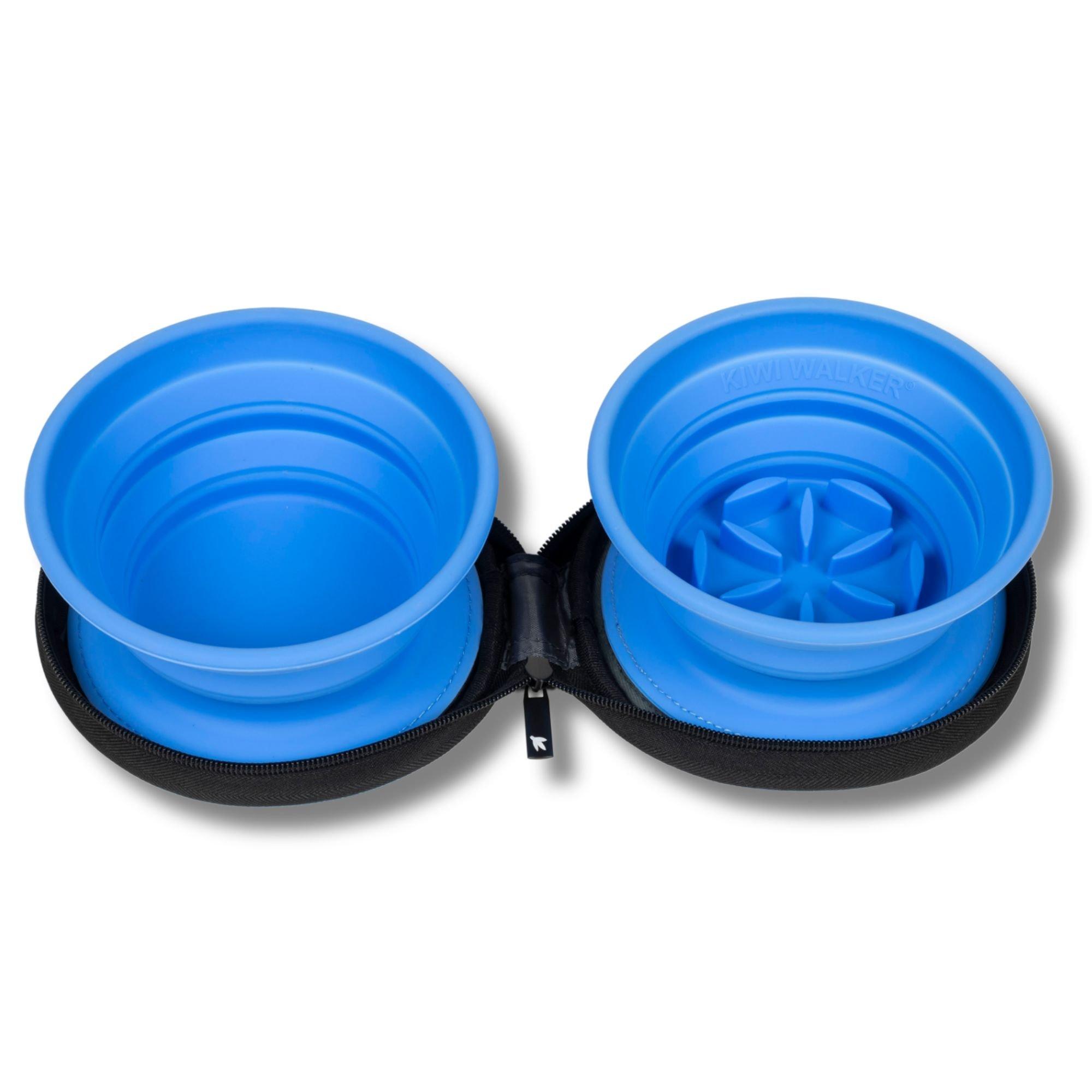 Blue - Kiwi Walker - Double Travel Bowl With Slowfeeder - Blue - 1
